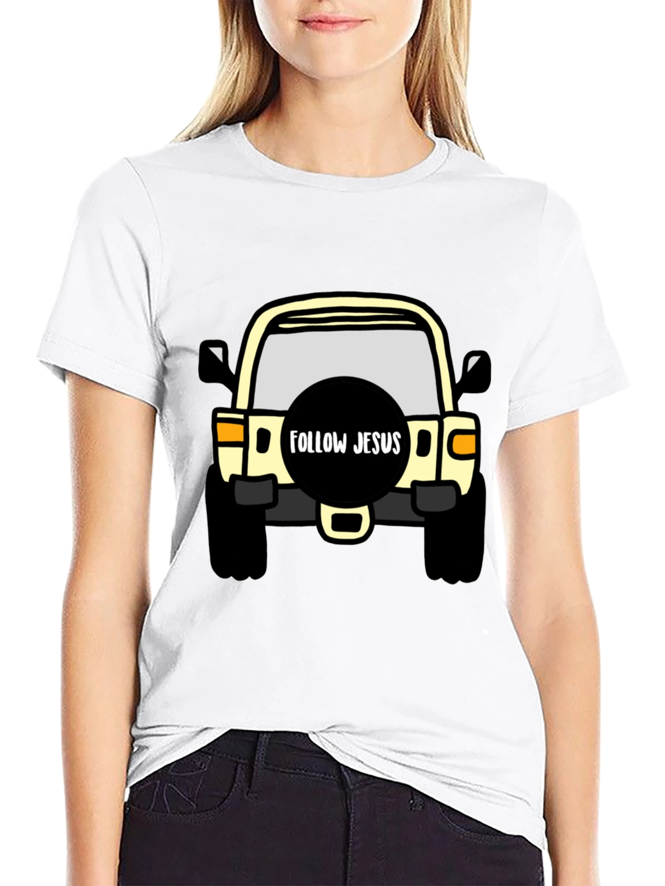 Black Follow Jesus Jeep T-Shirt - Black Cotton Tee view 9
