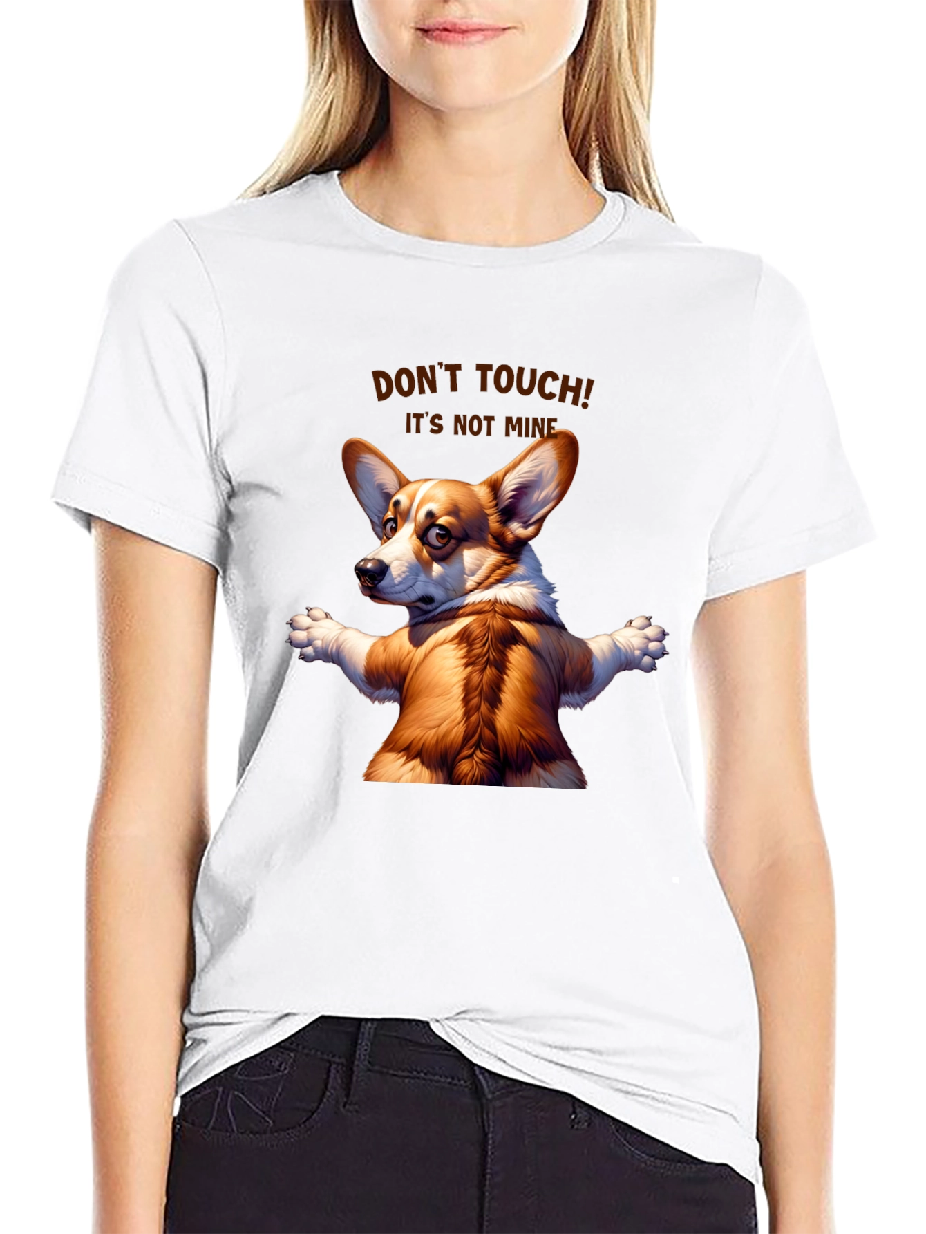 Black Funny Corgi Graphic Tee - Don't Touch! It's Not Mine! view 9