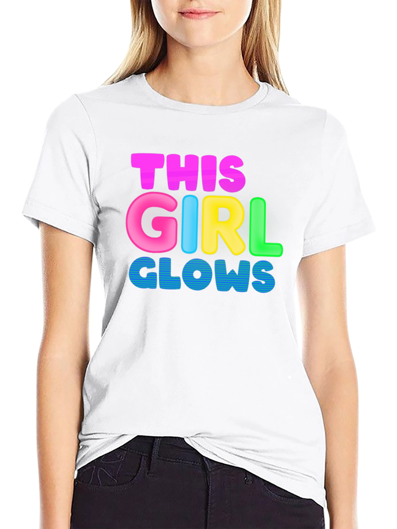 Black This Girl Glows Black T-Shirt - Fun, Colorful Design view 9