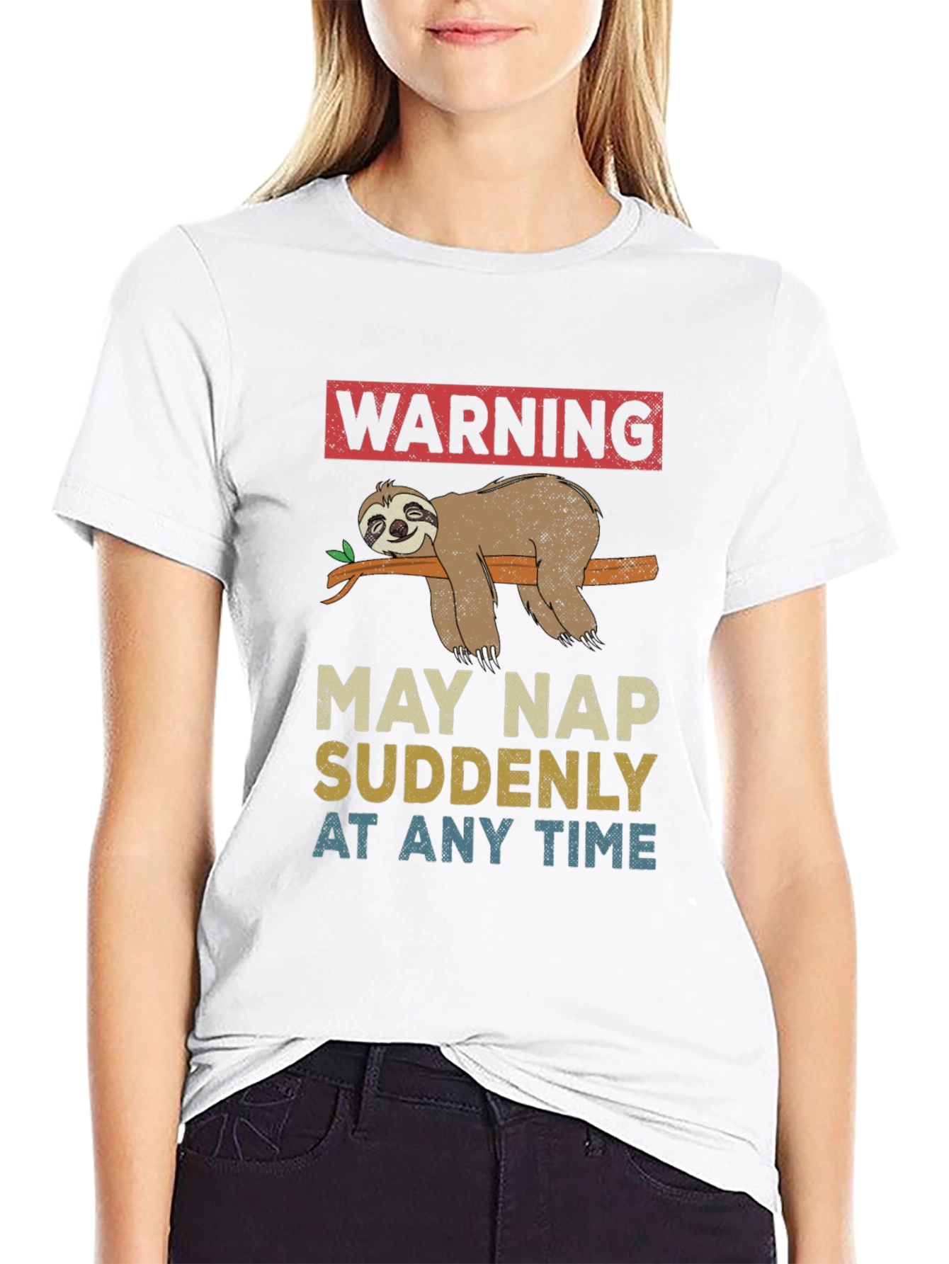 Black Warning May Nap Suddenly Sloth Graphic Tee view 9