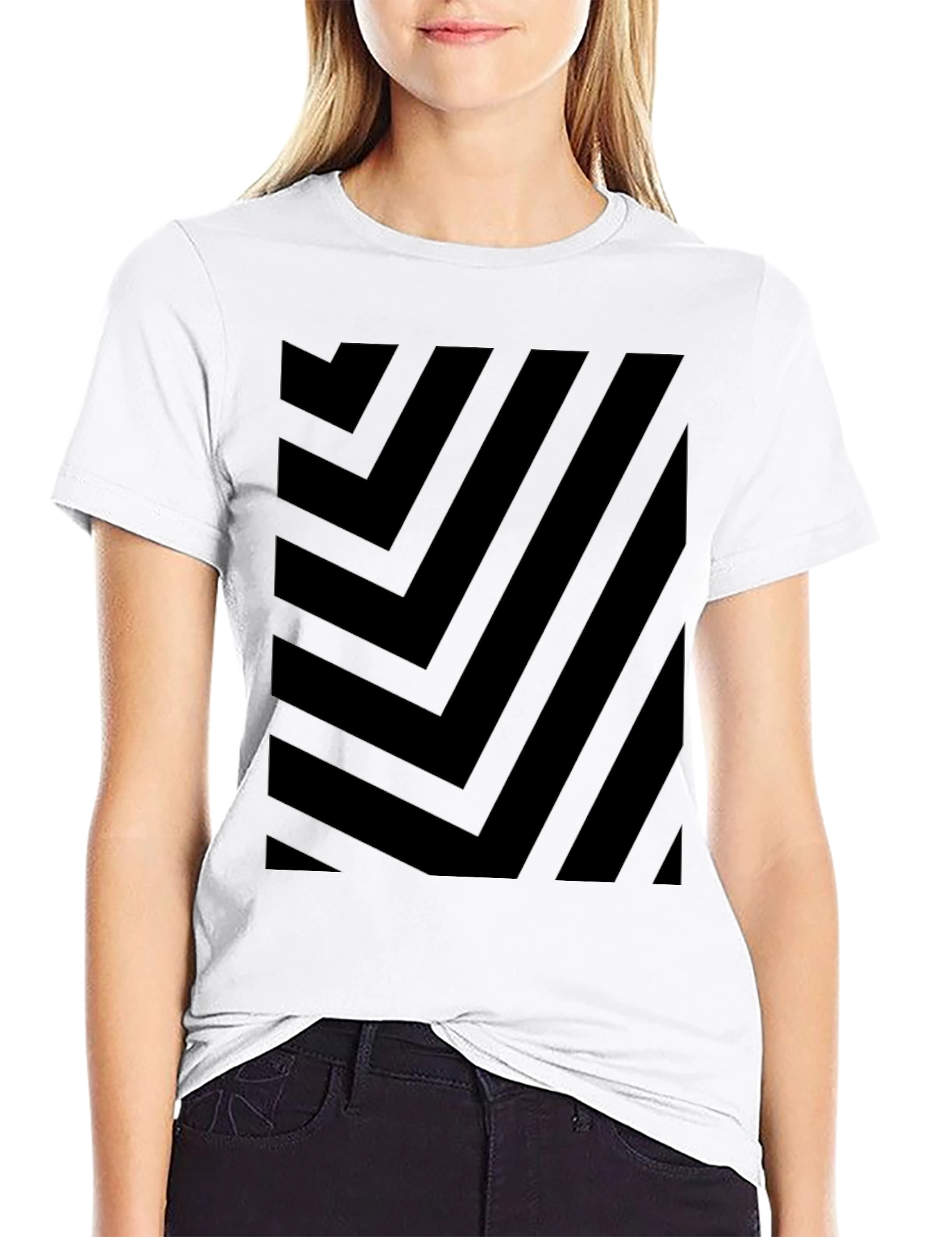 Black Abstract Geometric Pattern Black T-Shirt view 9