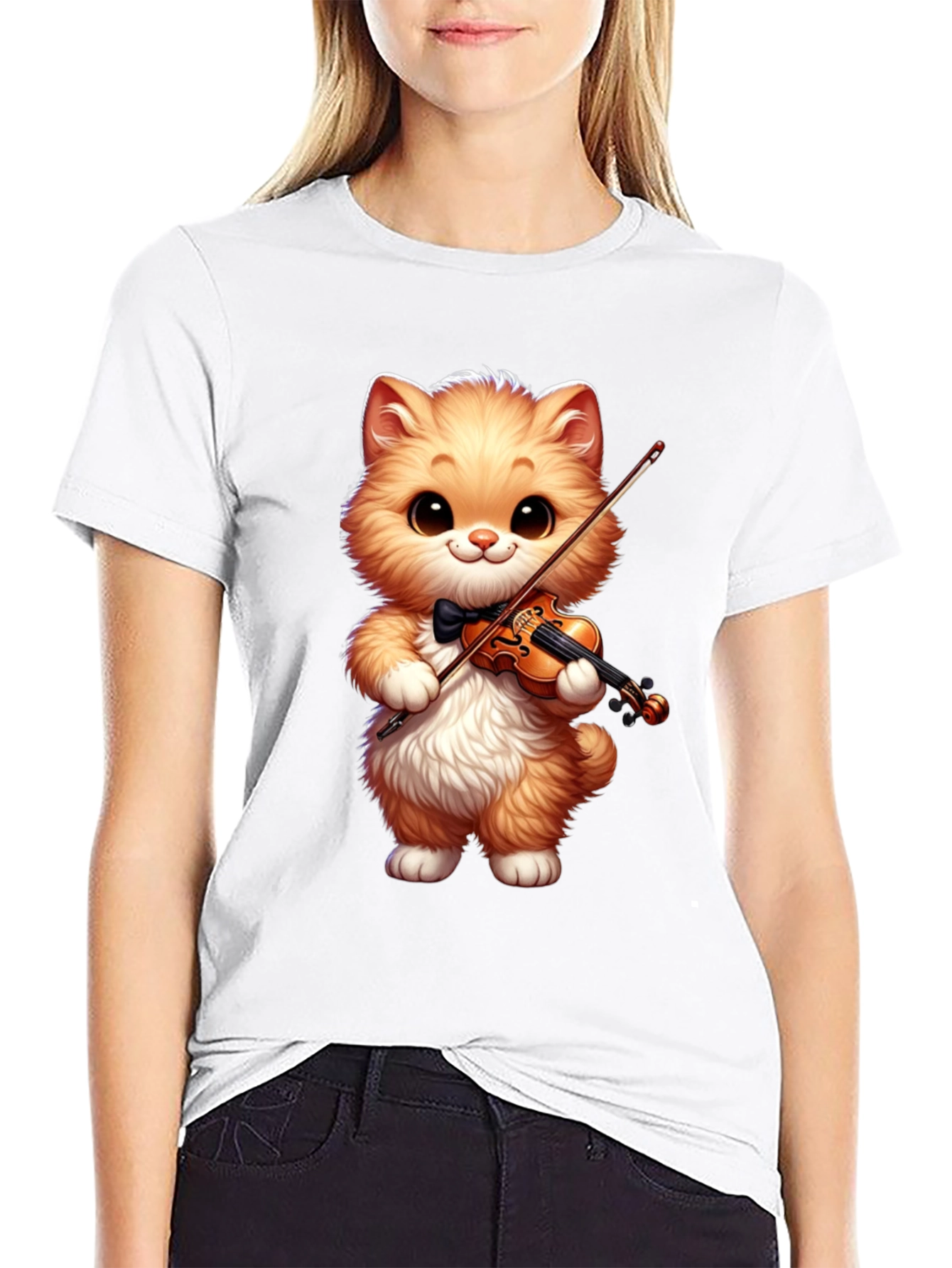 Black Cat Violinist Black T-Shirt view 9