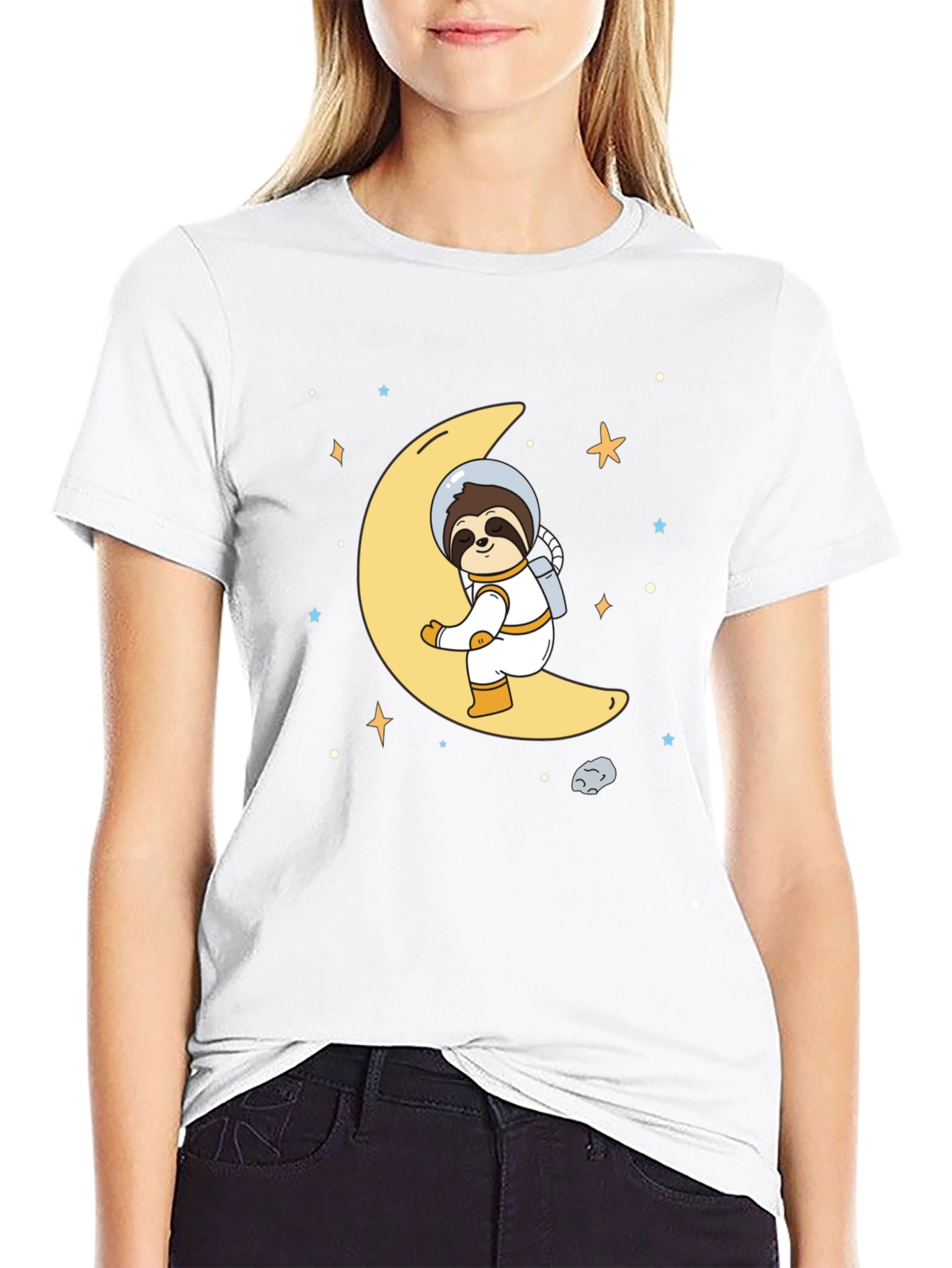 Black Astronaut Sloth on Moon Graphic T-Shirt view 9