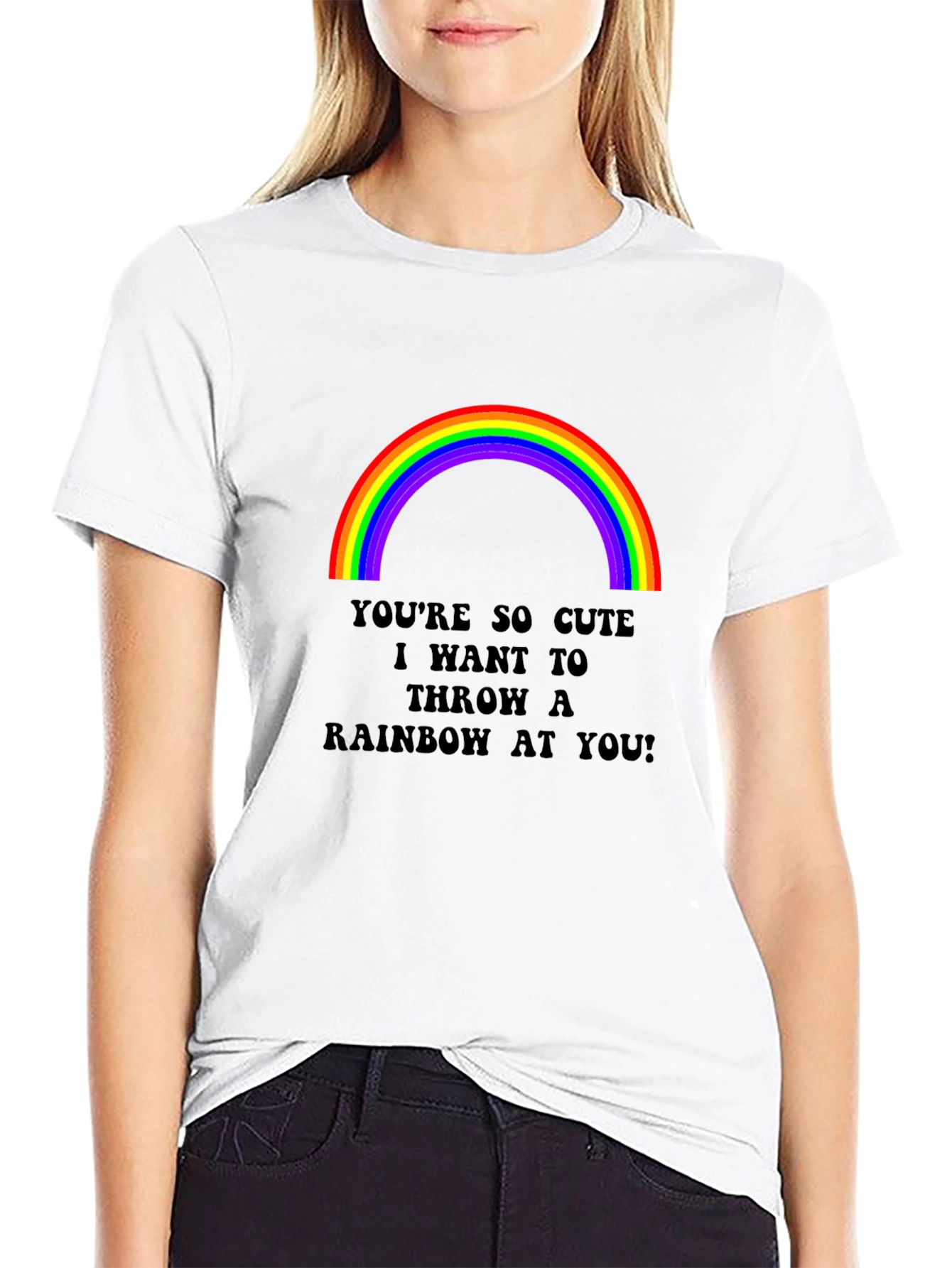 Black Cute Rainbow Graphic Tee - "Throw a Rainbow at You!" view 9