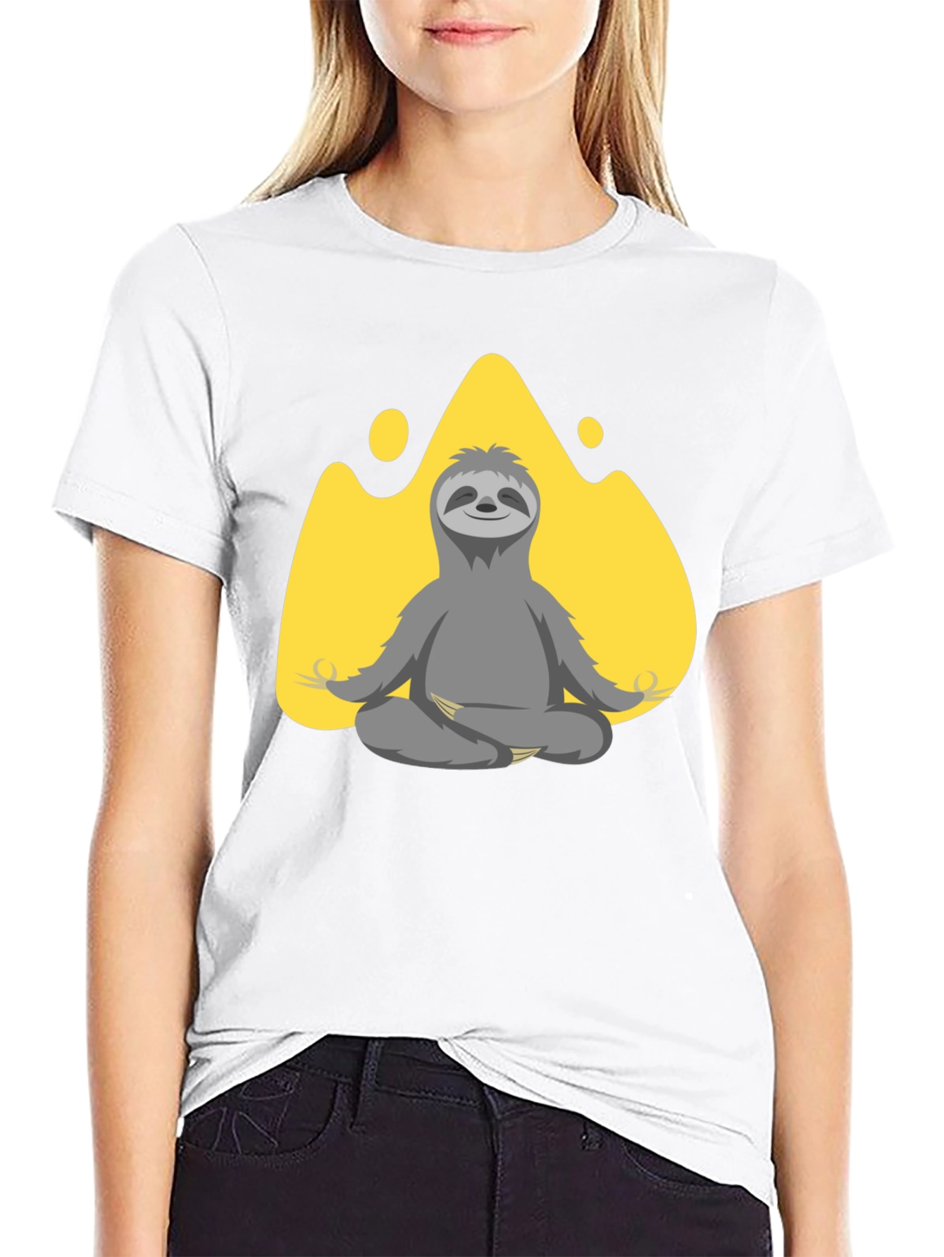 Black Meditating Sloth Graphic T-Shirt view 9