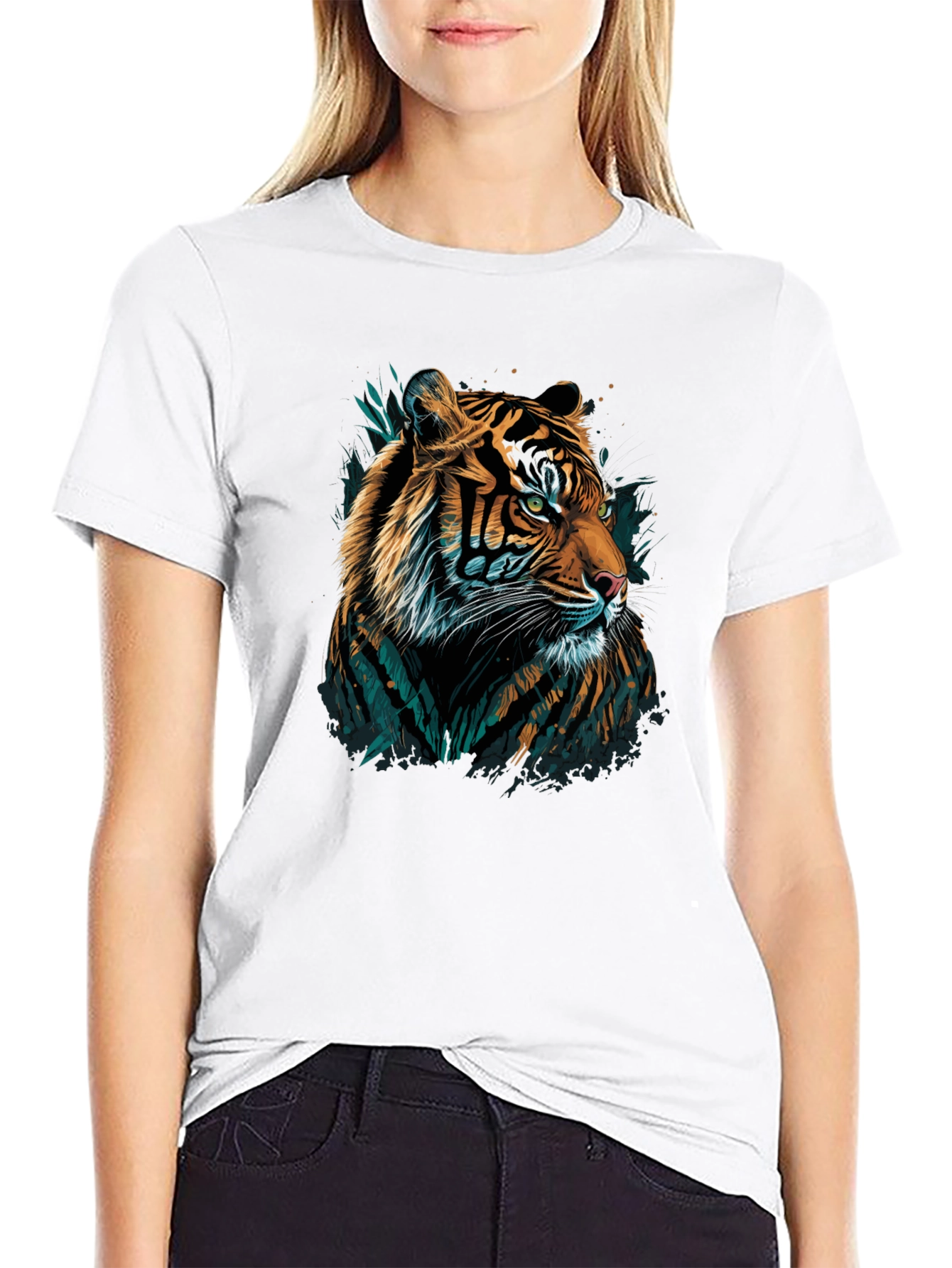 Black Tiger Graphic Tee - Men's Black Crew Neck T-Shirt view 9