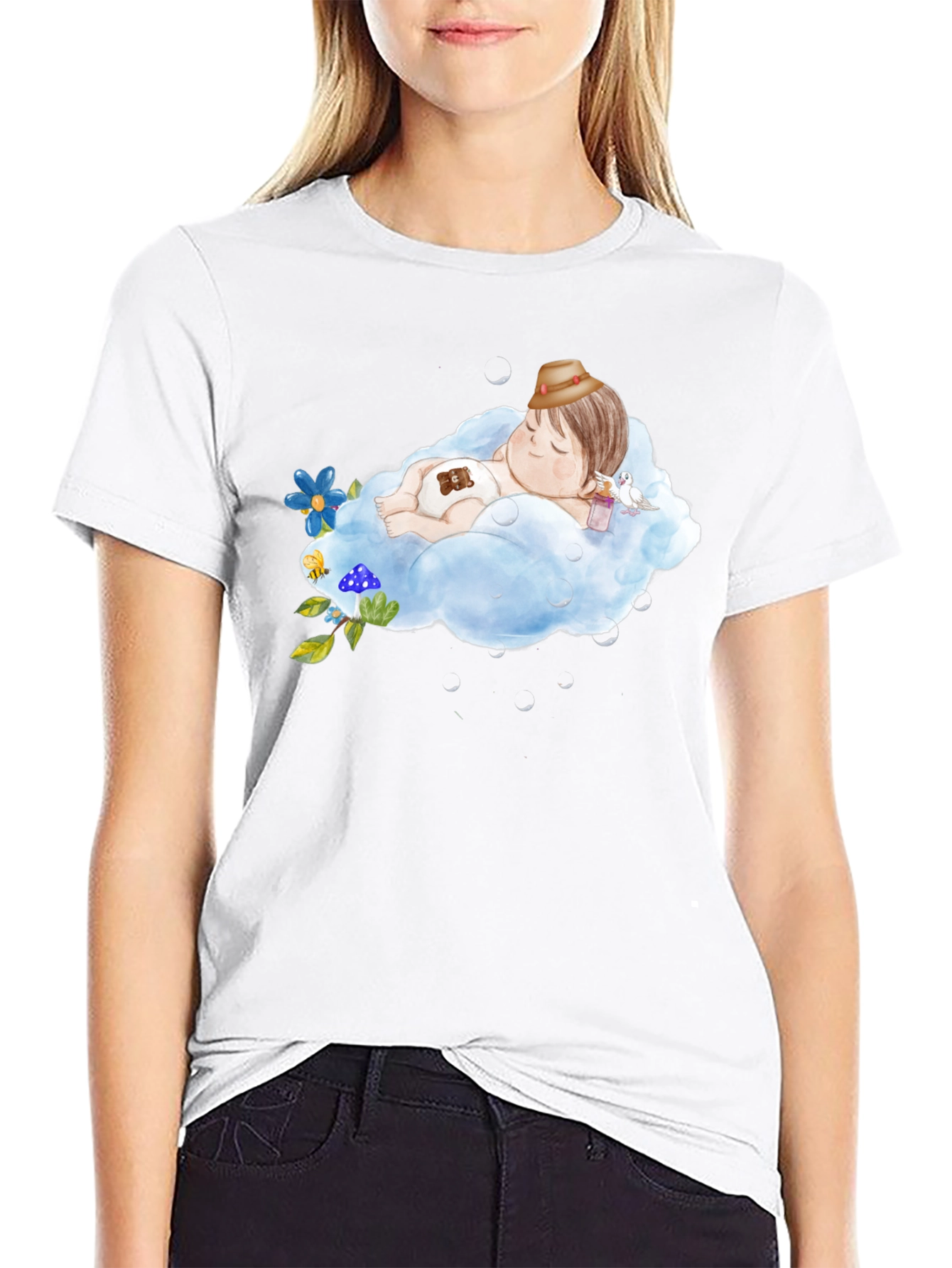 Dreamy Kid on Cloud Black T-Shirt - 9