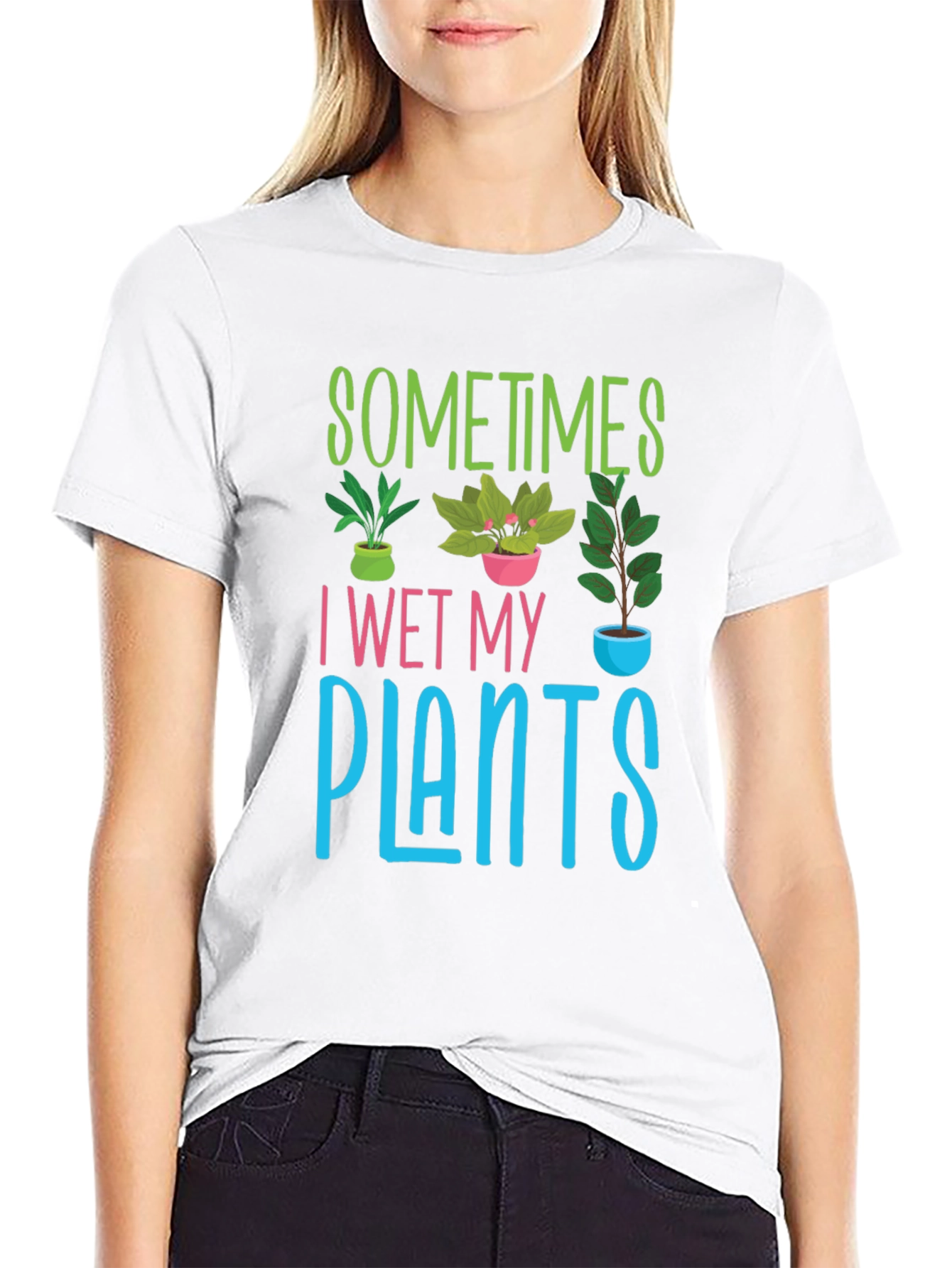 Black Sometimes I Wet My Plants T-Shirt view 9