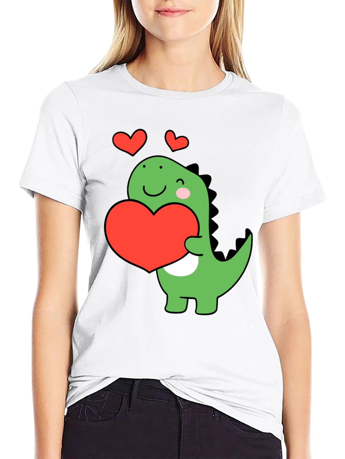 Black Cute Dinosaur Holding Heart T-Shirt view 9