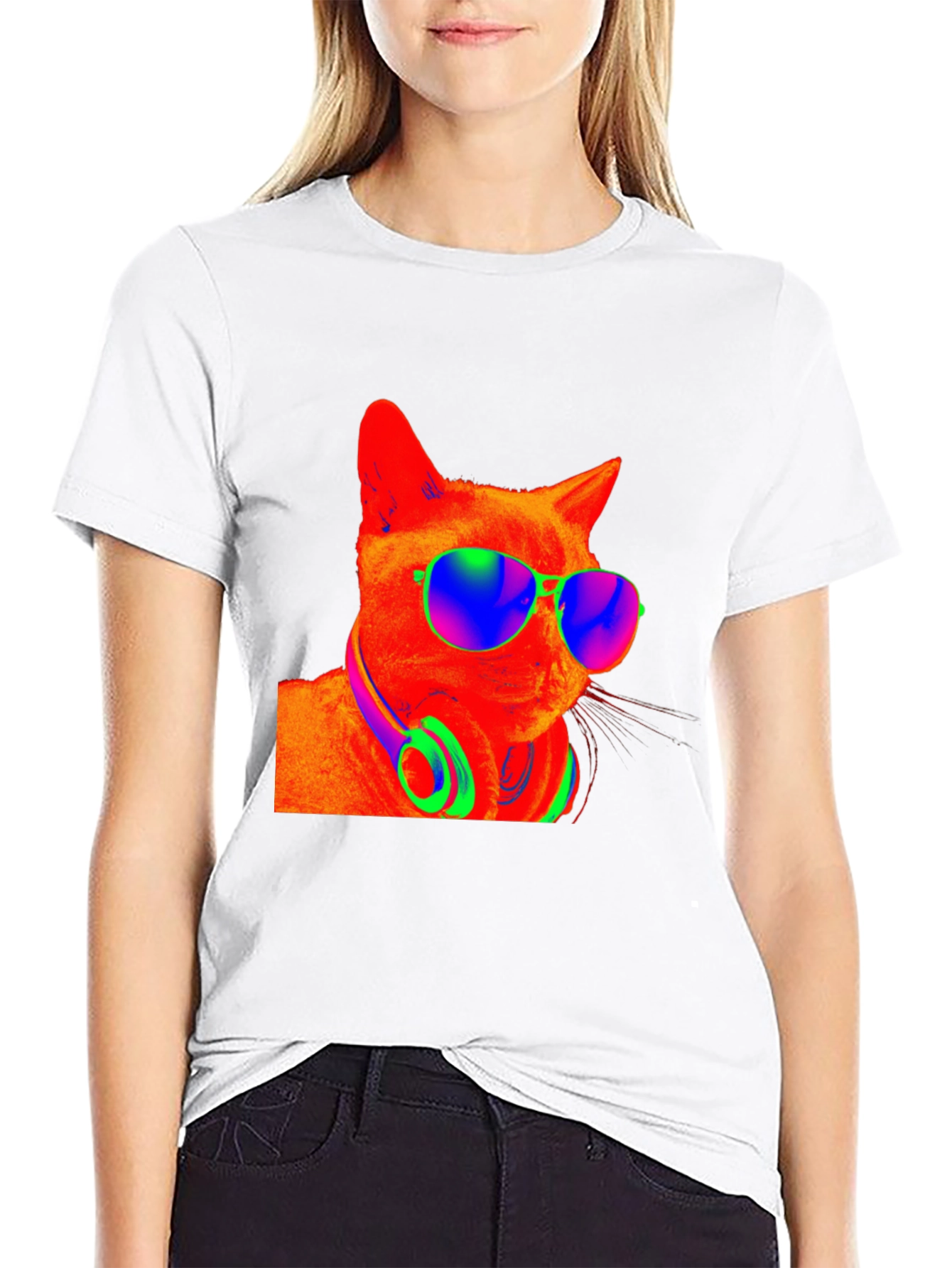 Black Cool Cat Tee - Funky Shades & Headphones view 9