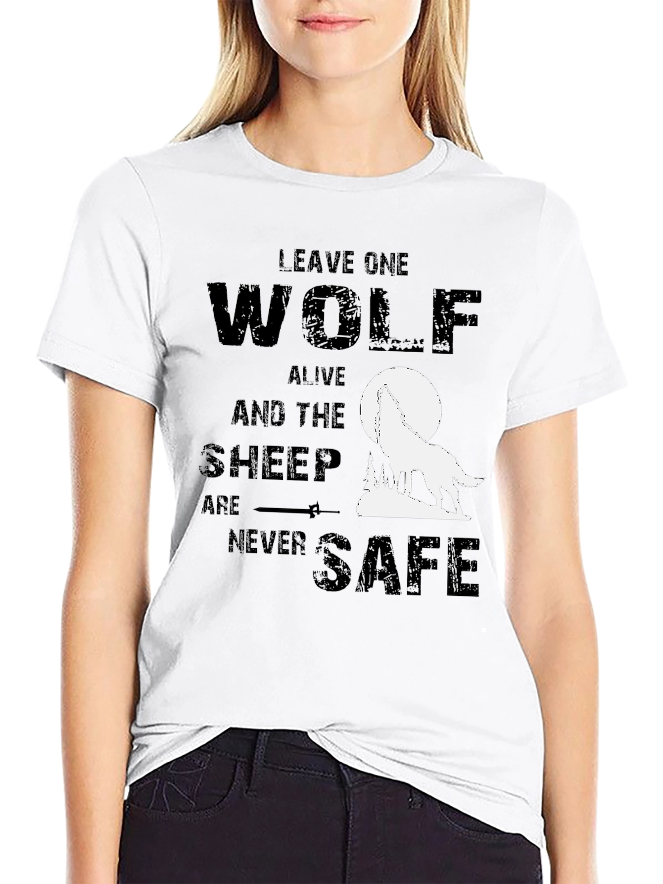 Black Wolf Graphic T-Shirt - Leave One Wolf Alive Tee view 9