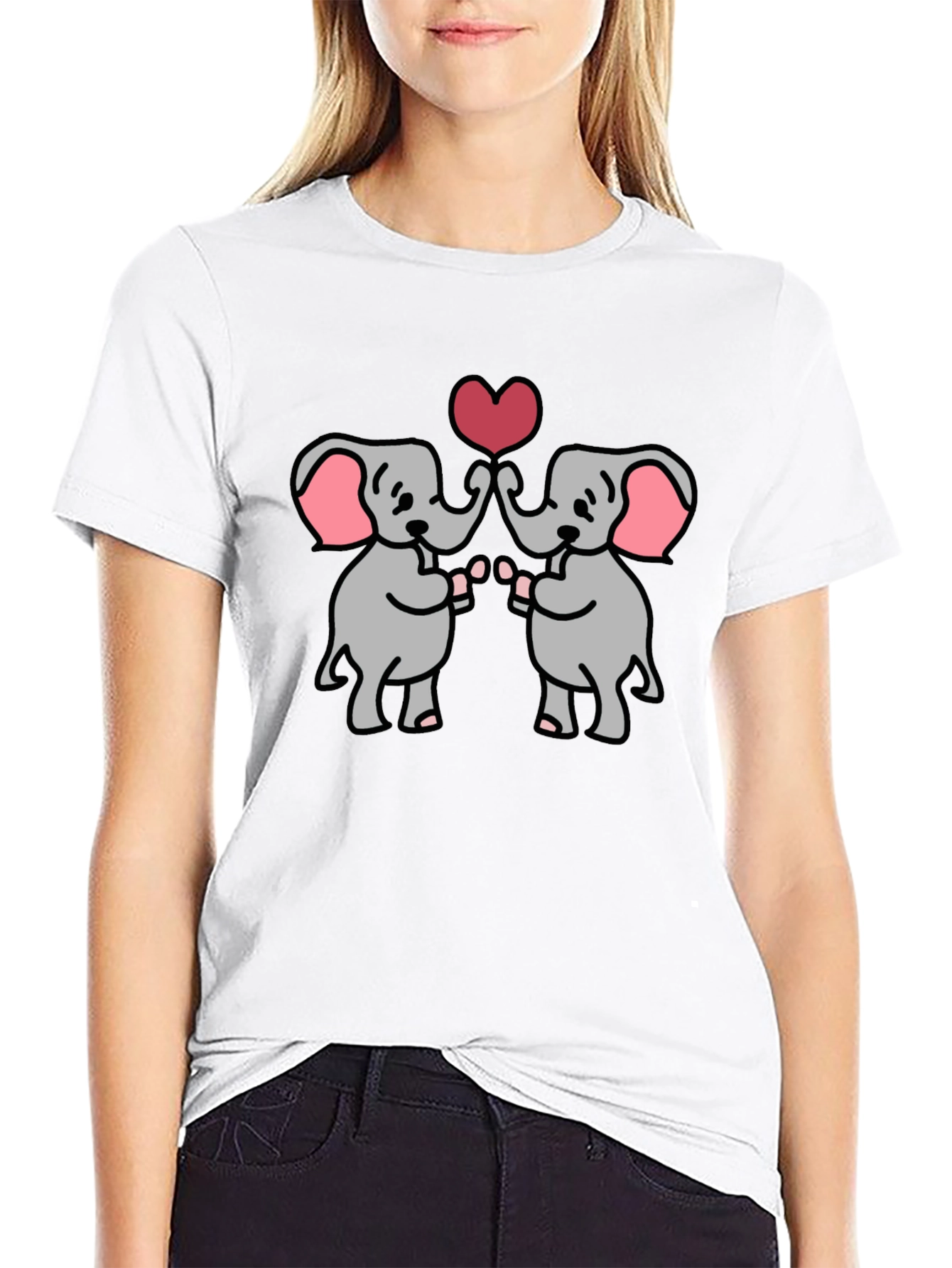 Black Cute Elephants Heart Graphic T-Shirt view 9