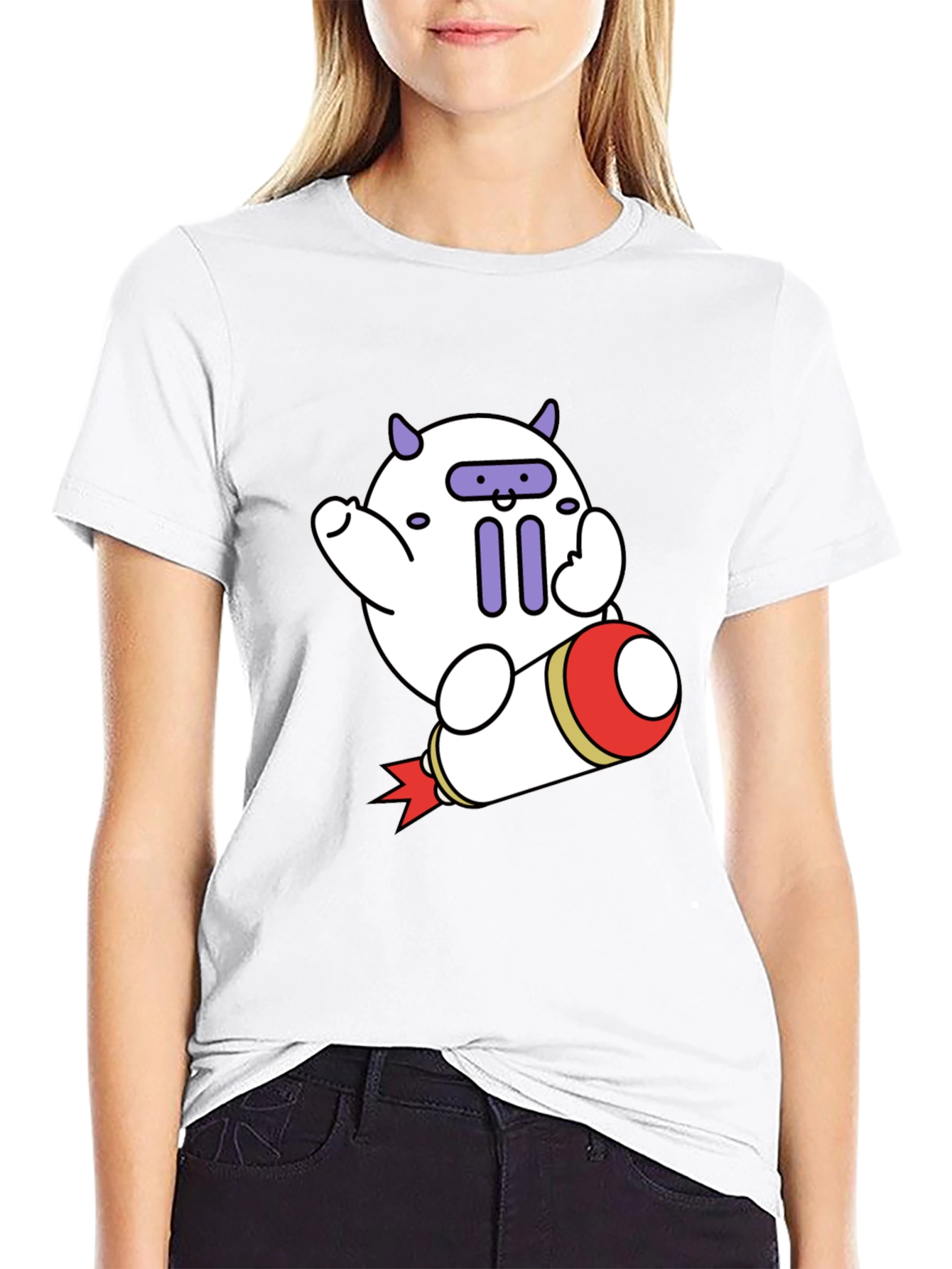 Black Cute Cartoon Rocket T-Shirt view 9