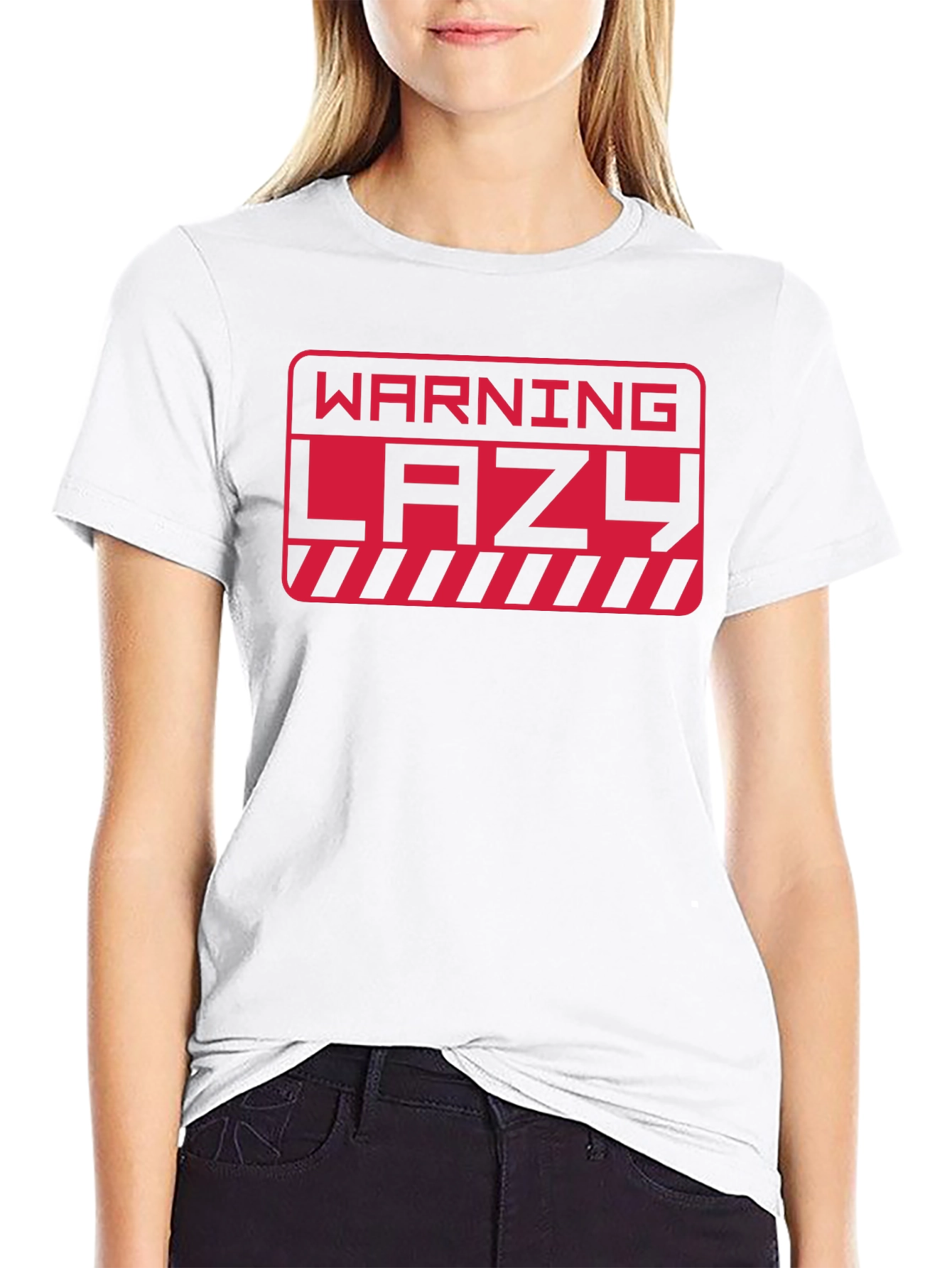 Black Warning Lazy Graphic Print Crew Neck T-Shirt view 9