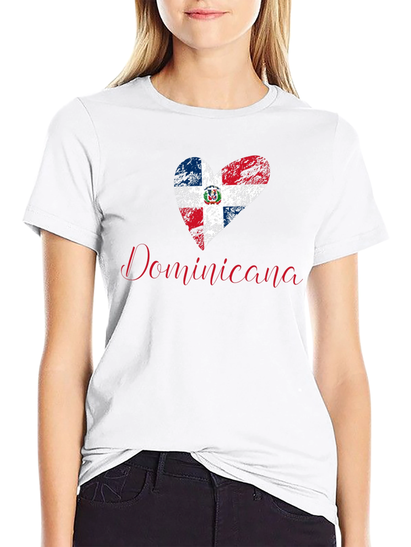 Black Dominicana Heart Flag T-Shirt - Patriotic Pride view 9
