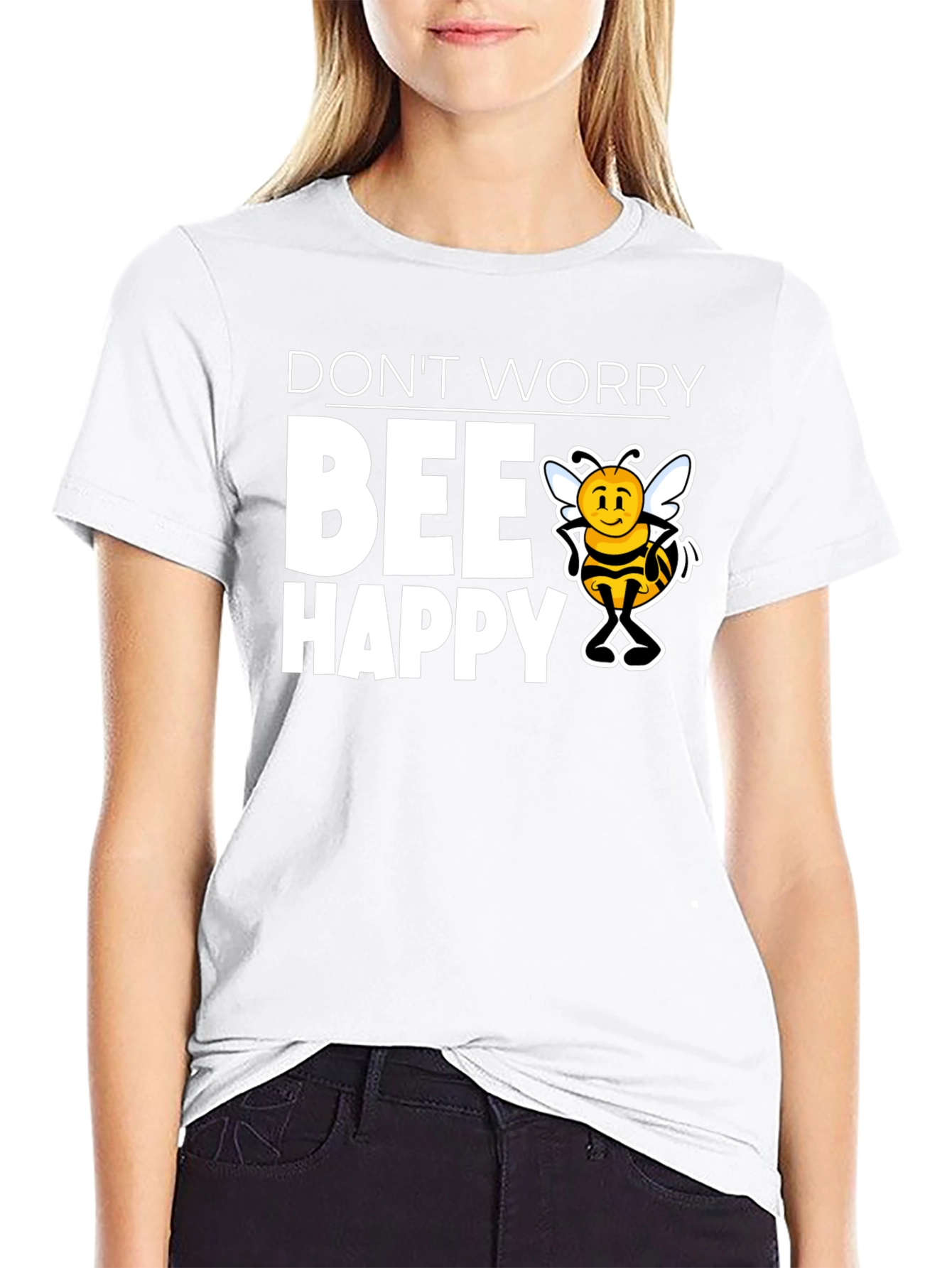Black Don't Worry BEE Happy Graphic T-Shirt view 9