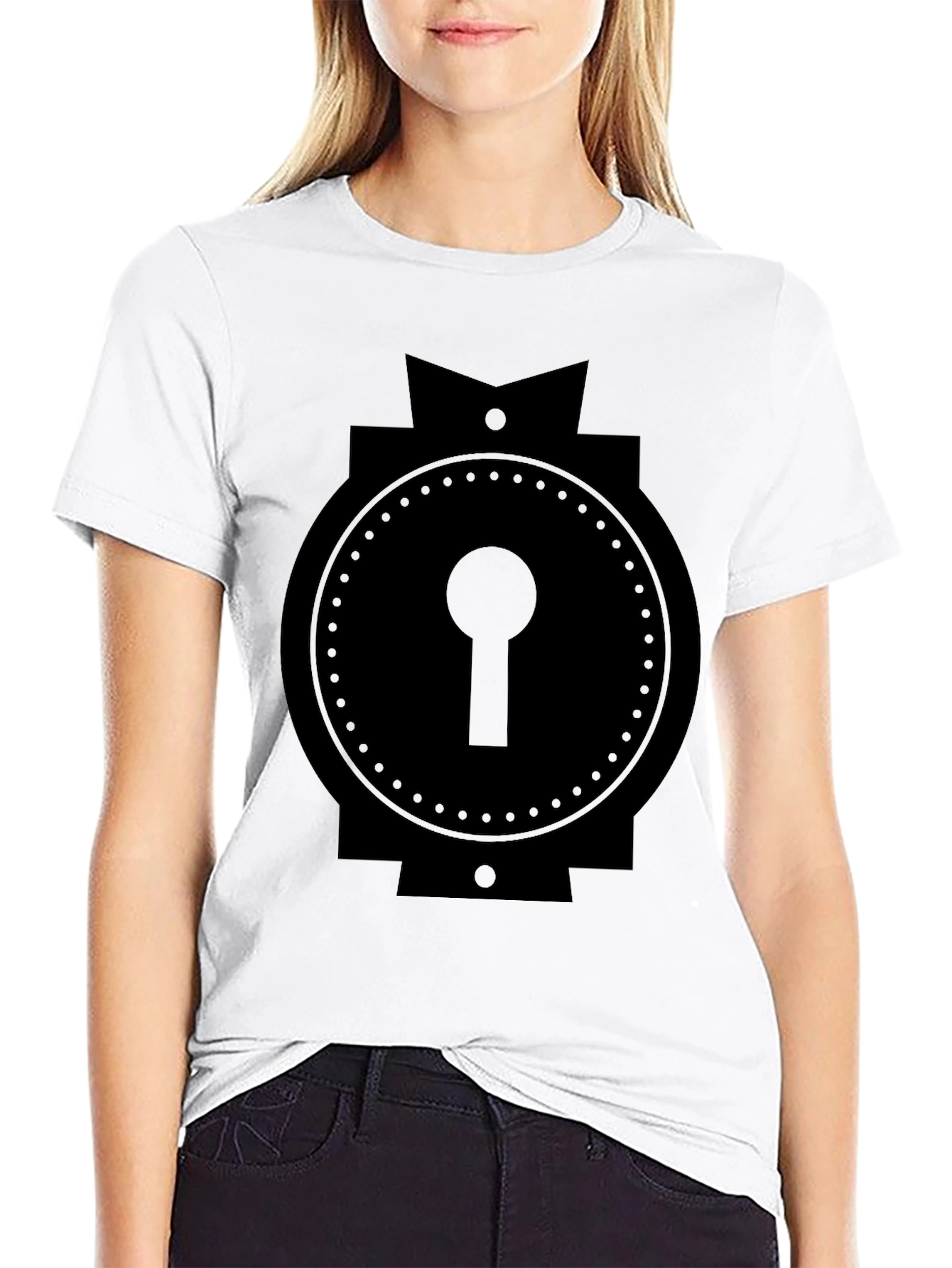 Black Keyhole Graphic Tee - Modern Black T-Shirt view 9