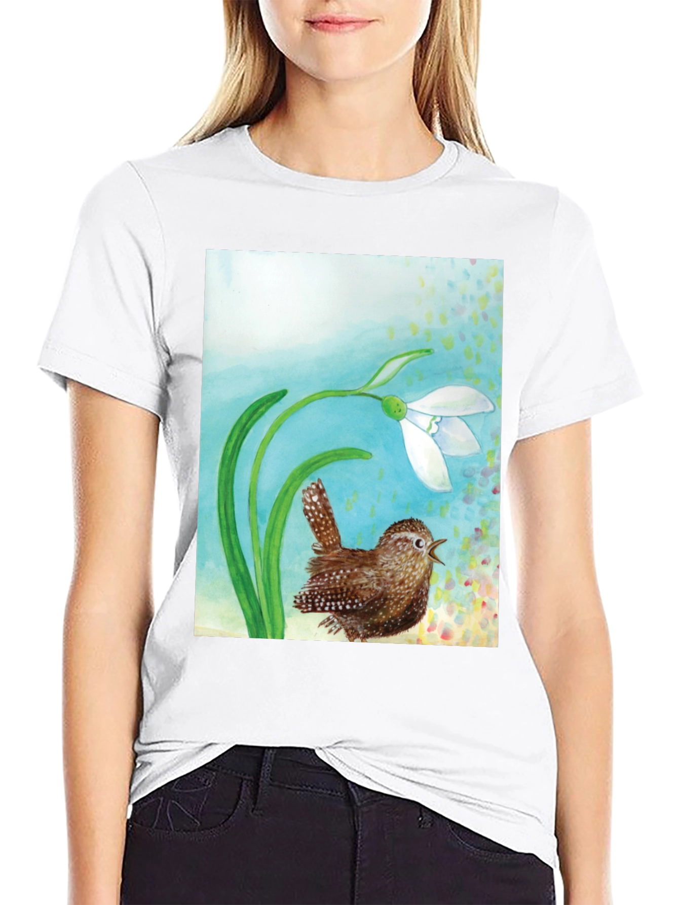 Black Snowdrop and Wren T-Shirt view 9