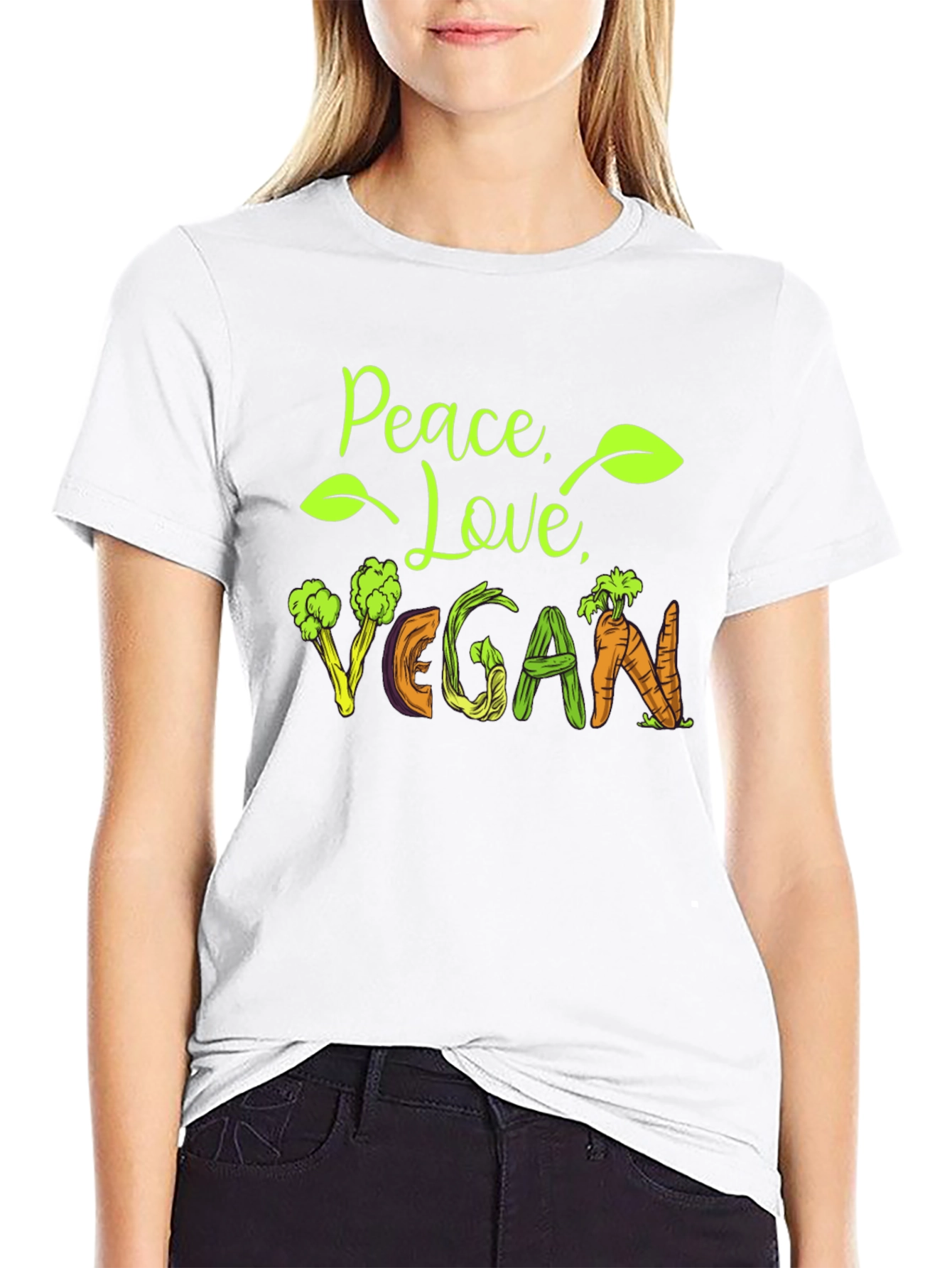 Black Peace Love Vegan Graphic Tee view 9