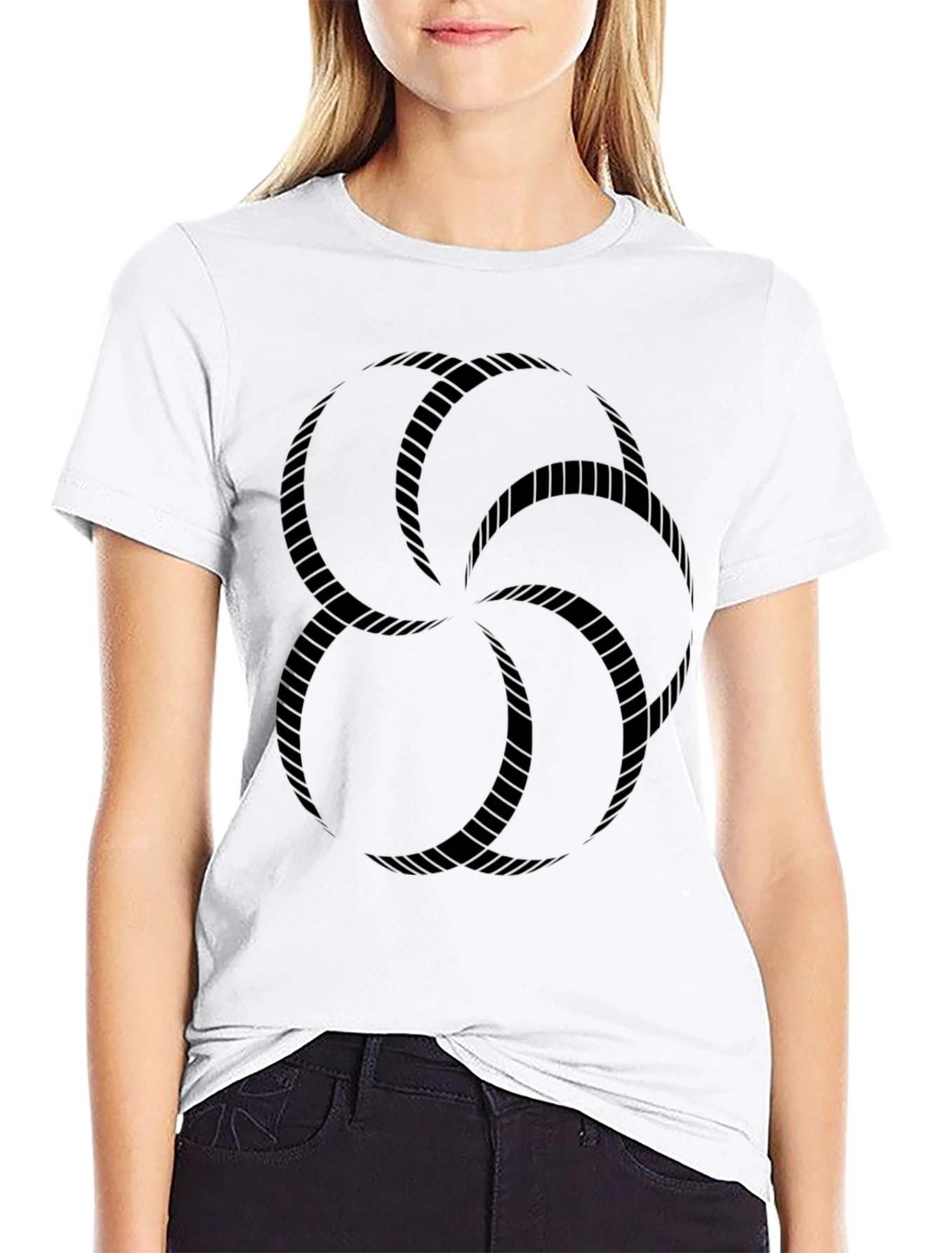 Black Black Graphic Tee - Geometric Rope Design view 9