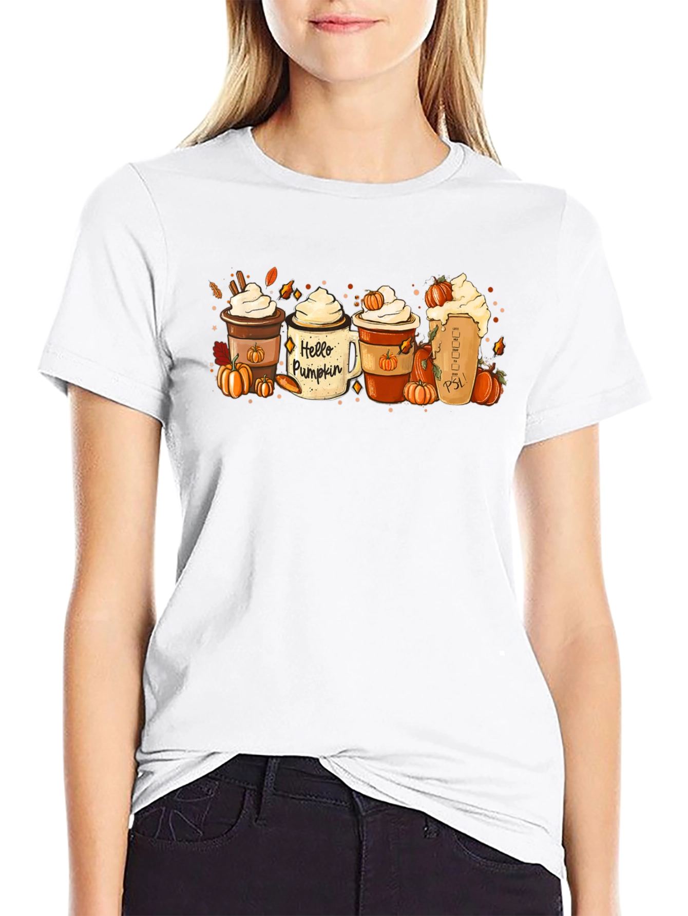Black Hello Pumpkin Coffee T-Shirt view 9