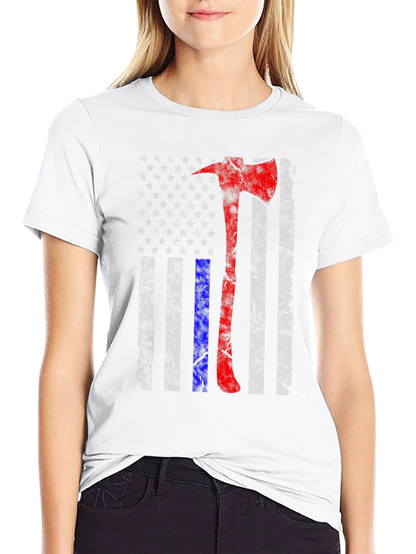 Black Firefighter Axe American Flag T-Shirt view 9