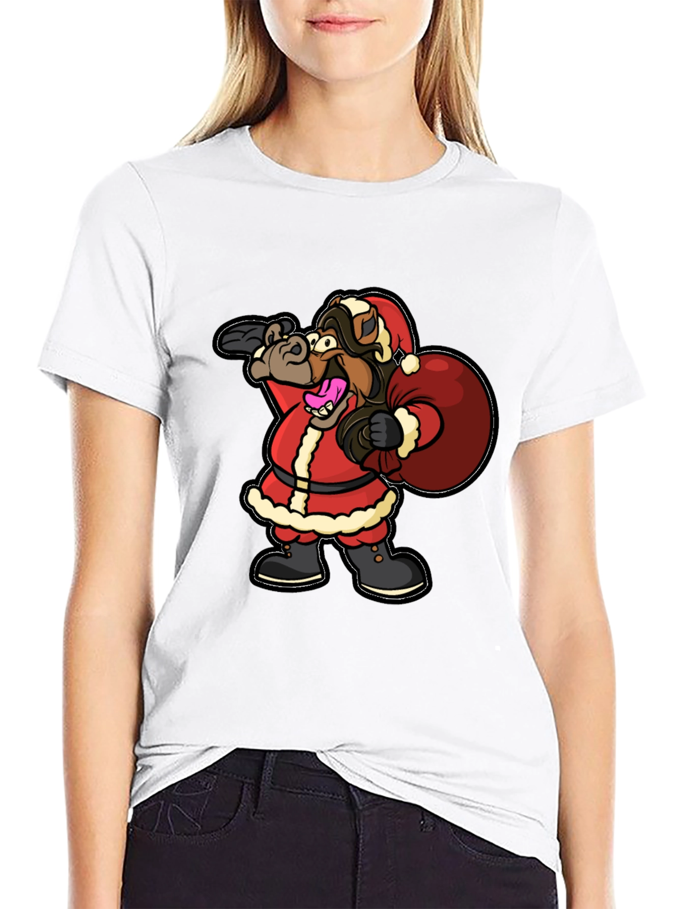 Black Funny Horse Santa Christmas Black T-Shirt view 9
