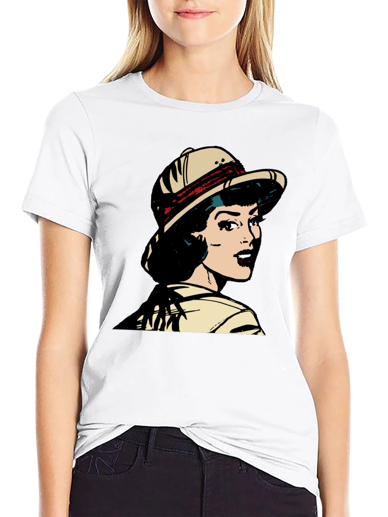 Black Retro Pop Art T-Shirt - Safari Girl Graphic Tee view 9