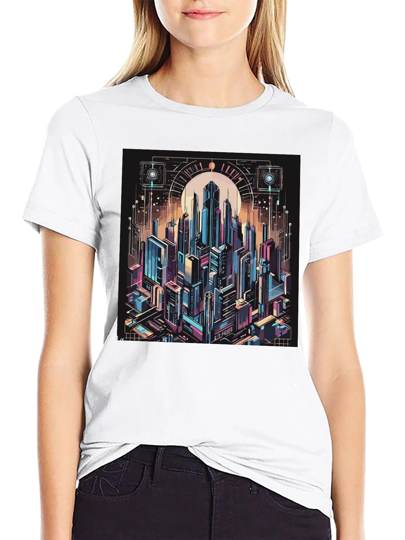 Black Cyberpunk Cityscape Graphic Tee - Black view 9