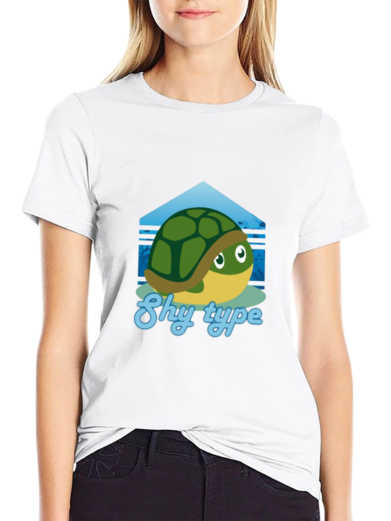 Black Shy Turtle Graphic T-Shirt - Cute Cartoon Design view 9
