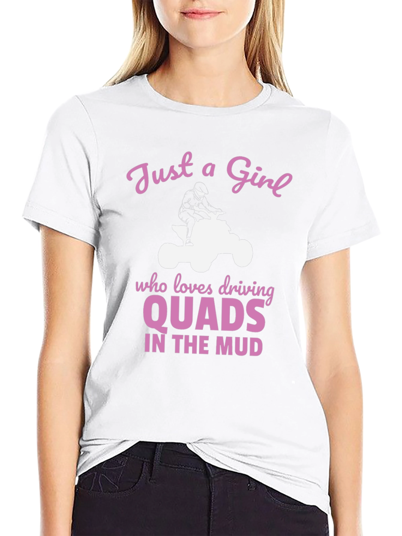 Black Just a Girl Who Loves Driving Quads in the Mud T-Shirt view 9