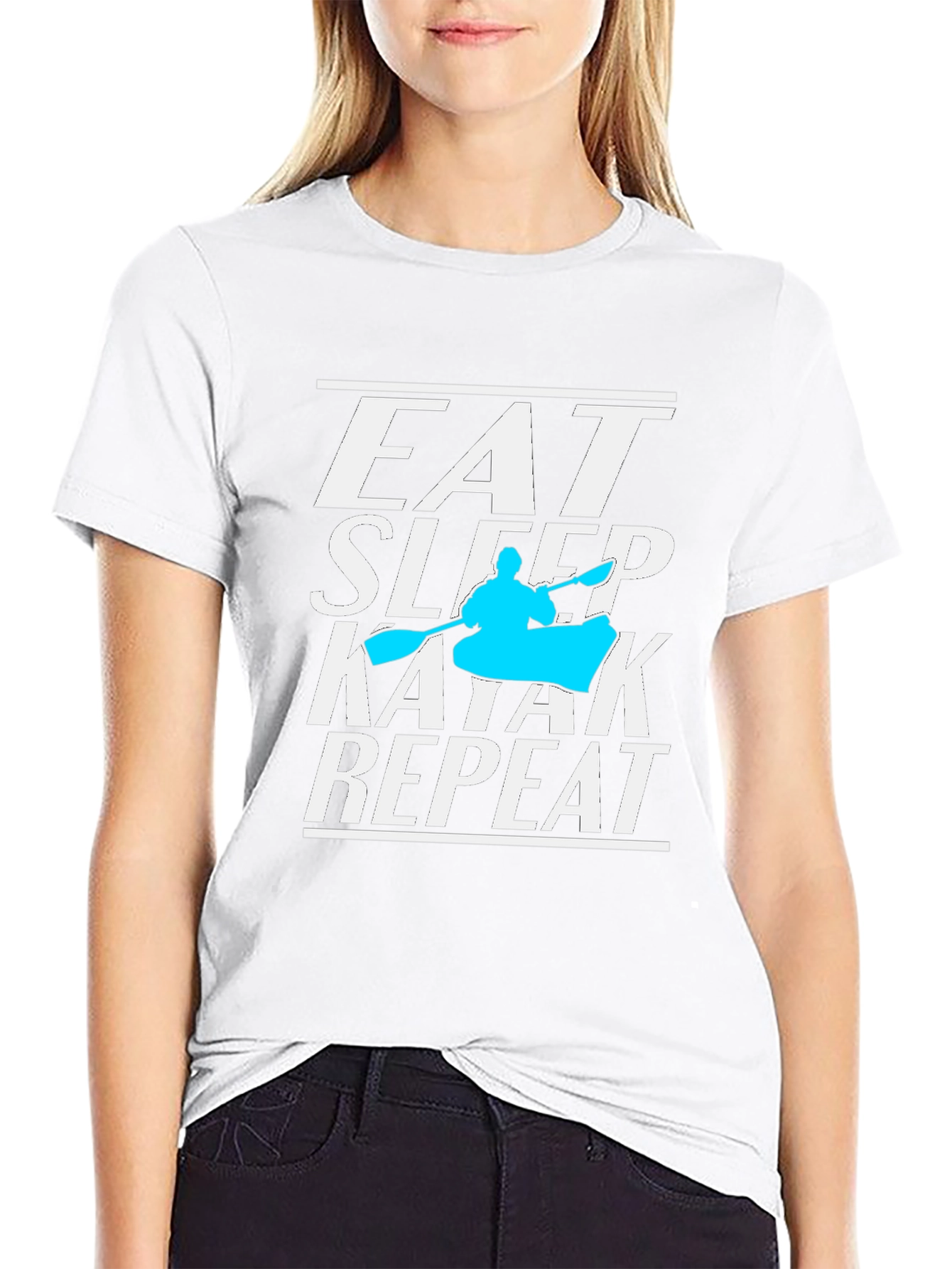 Black Eat Sleep Kayak Repeat T-Shirt, Kayaking Lover Tee view 9