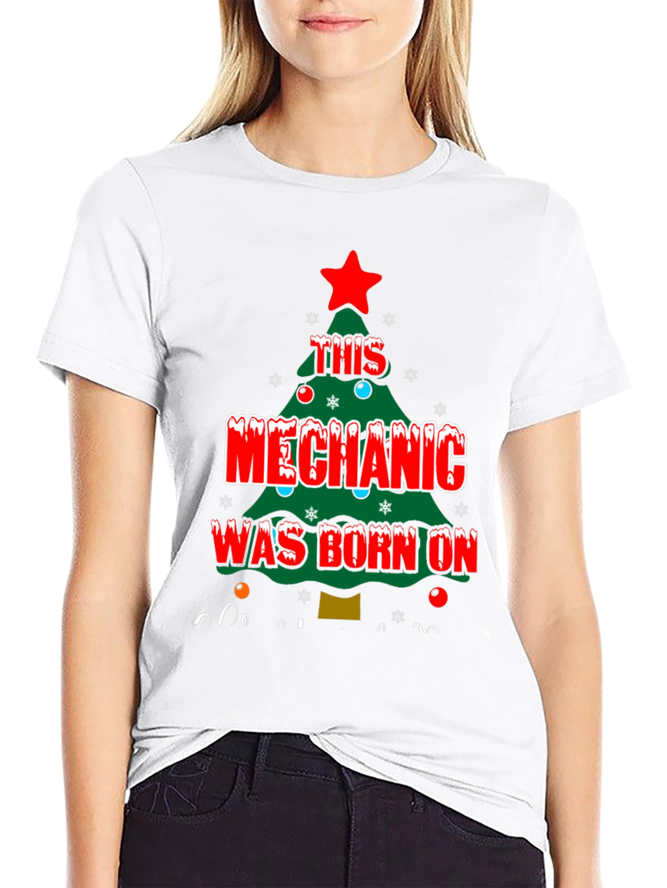 Black Mechanic Christmas Tree T-Shirt view 9