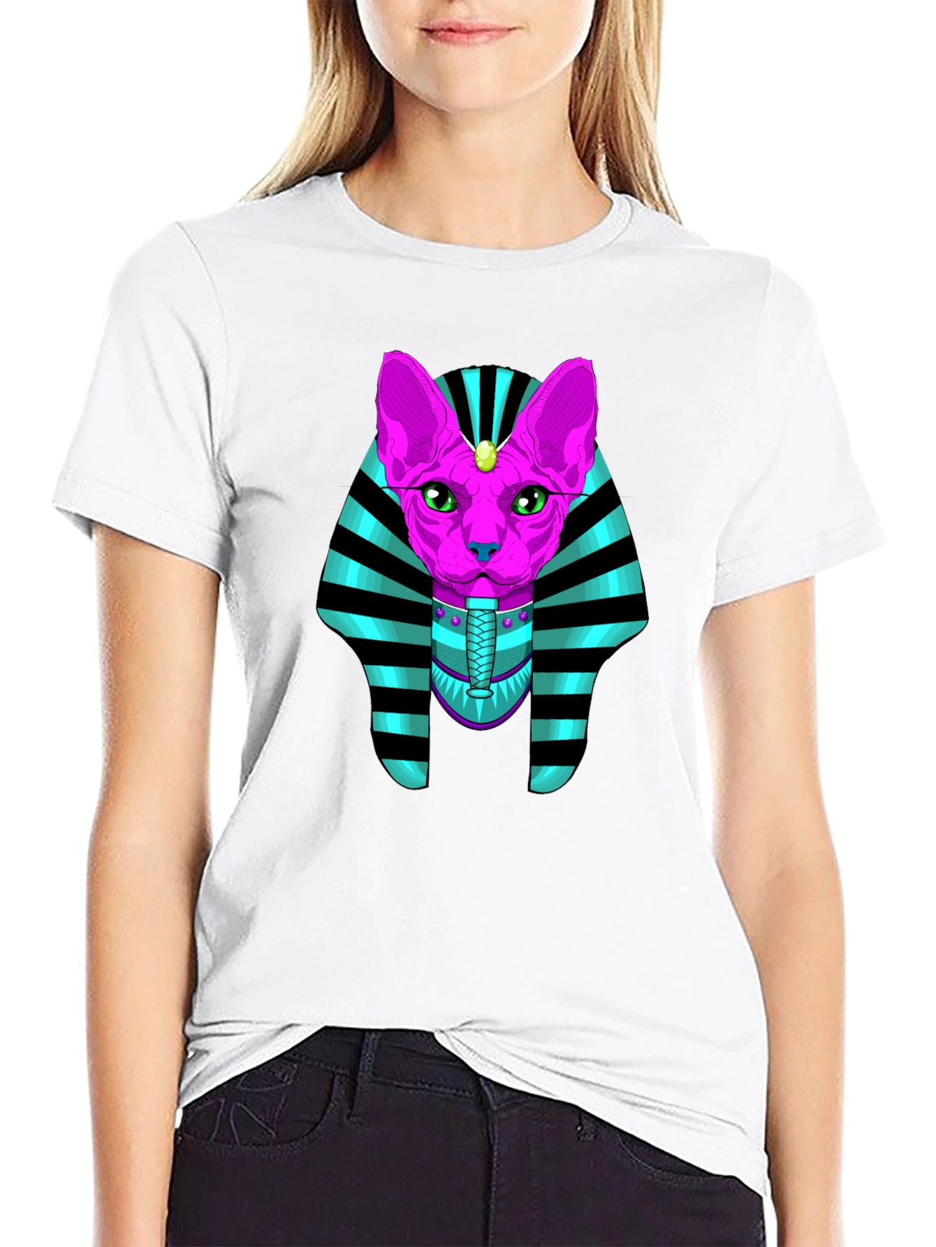 Black Egyptian Cat Pharaoh Graphic T-Shirt view 9