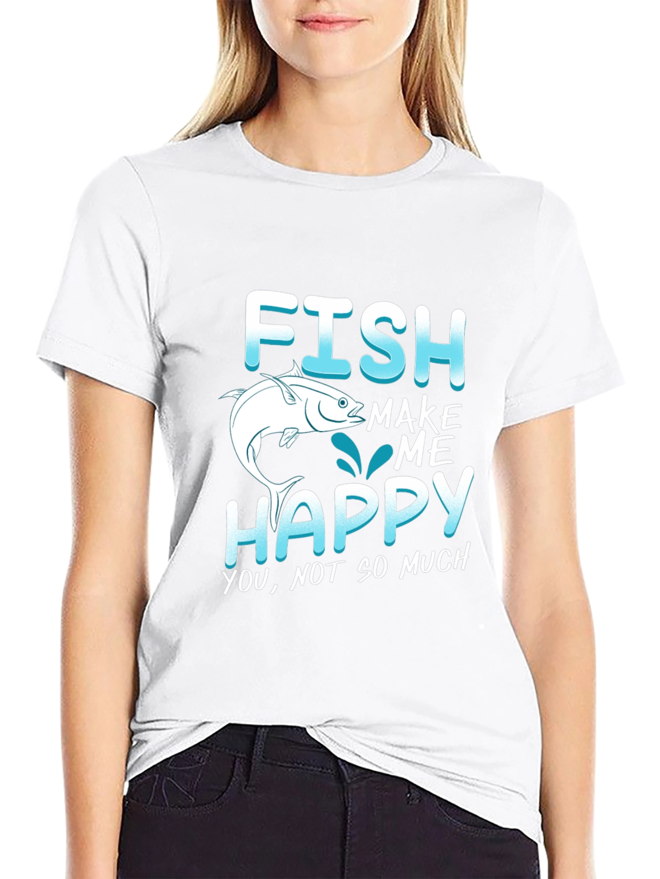 Black Funny Fishing T-Shirt - "Fish Make Me Happy" Tee view 9