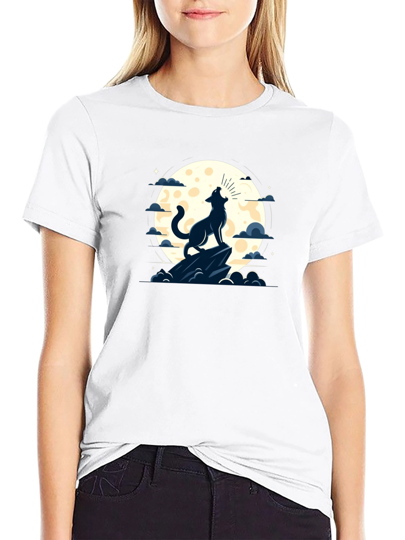 Black Wolf Howling at Moon Graphic Tee - Black view 9