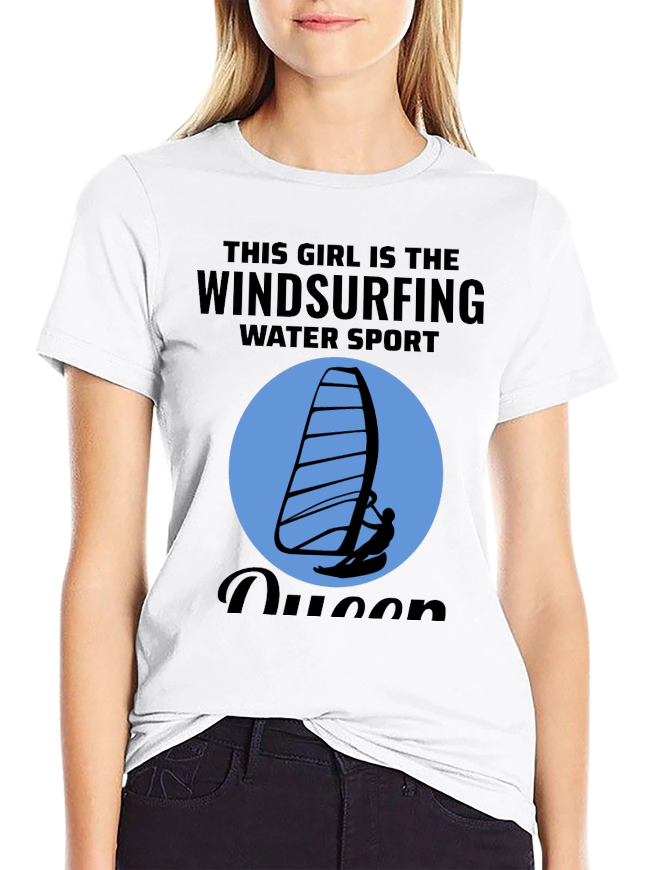 Black Windsurfing Queen T-Shirt - Water Sport Design view 9