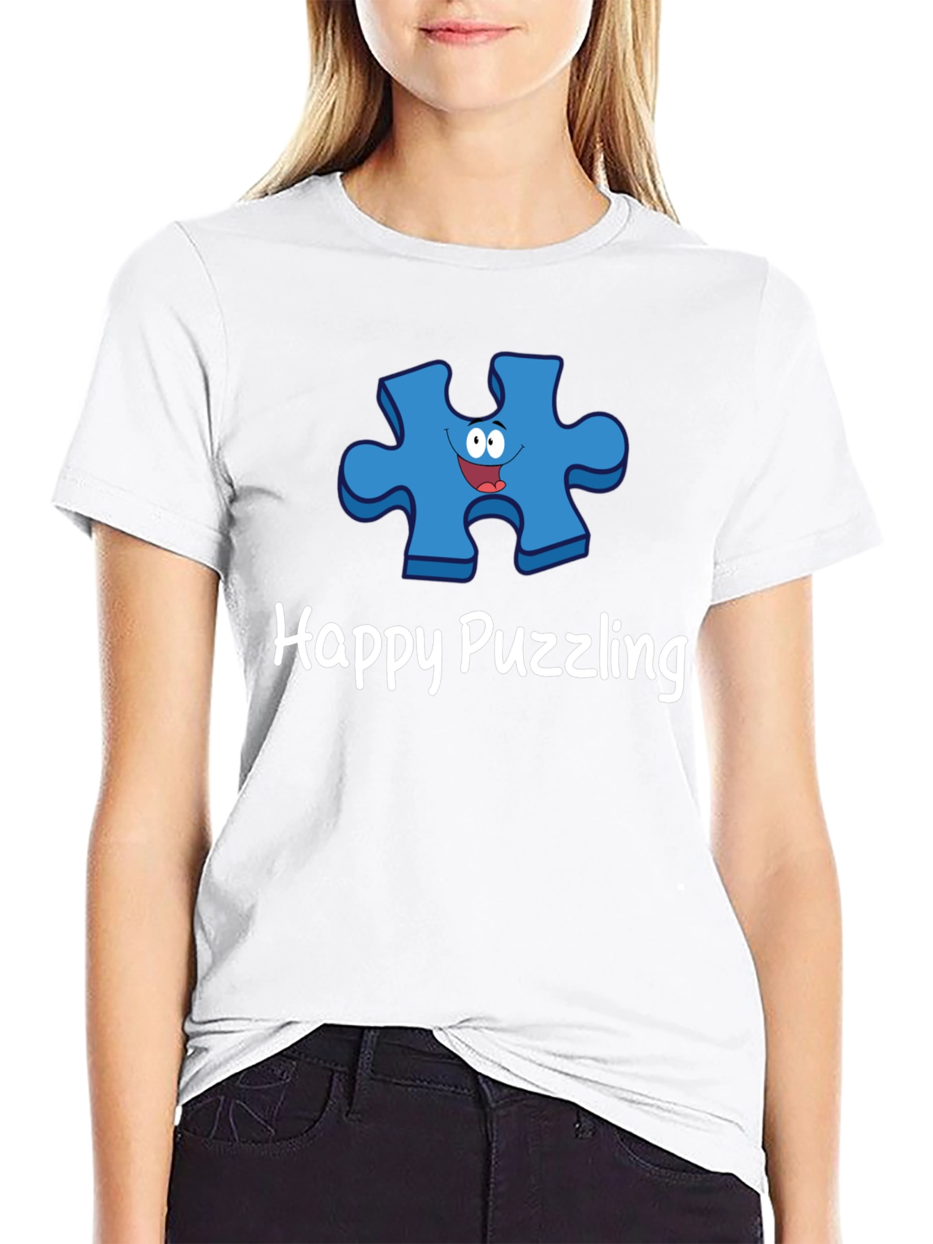 Black Happy Puzzling Graphic T-Shirt view 9
