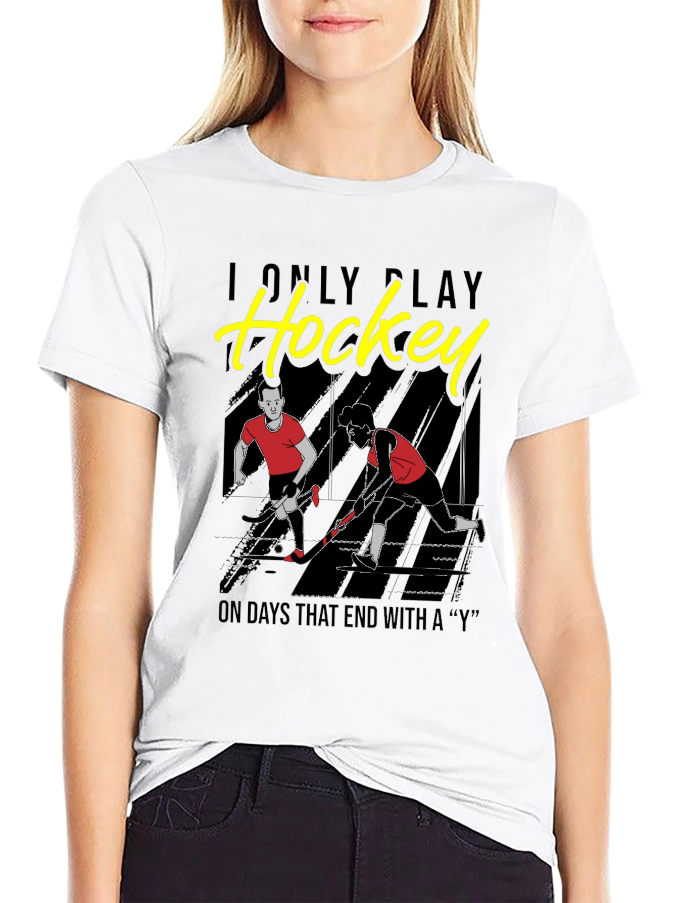 Black Funny Hockey Player Graphic T-Shirt view 9