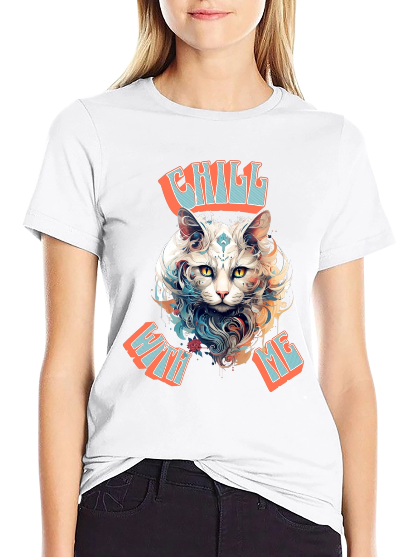 Black Chill With Me Cat Graphic Tee view 9