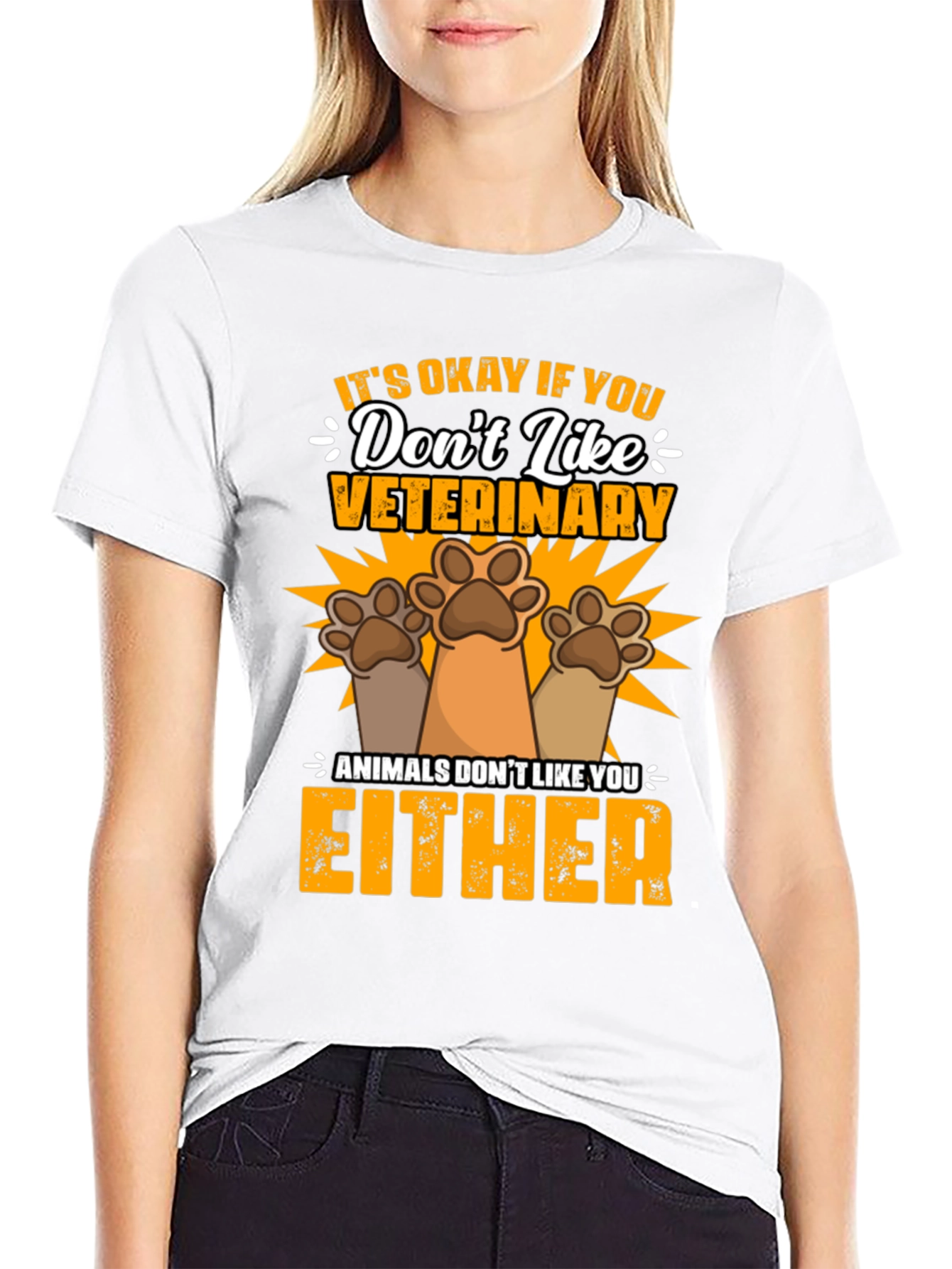 Black Veterinary Humor T-Shirt: Animals Don't Like You Either view 9