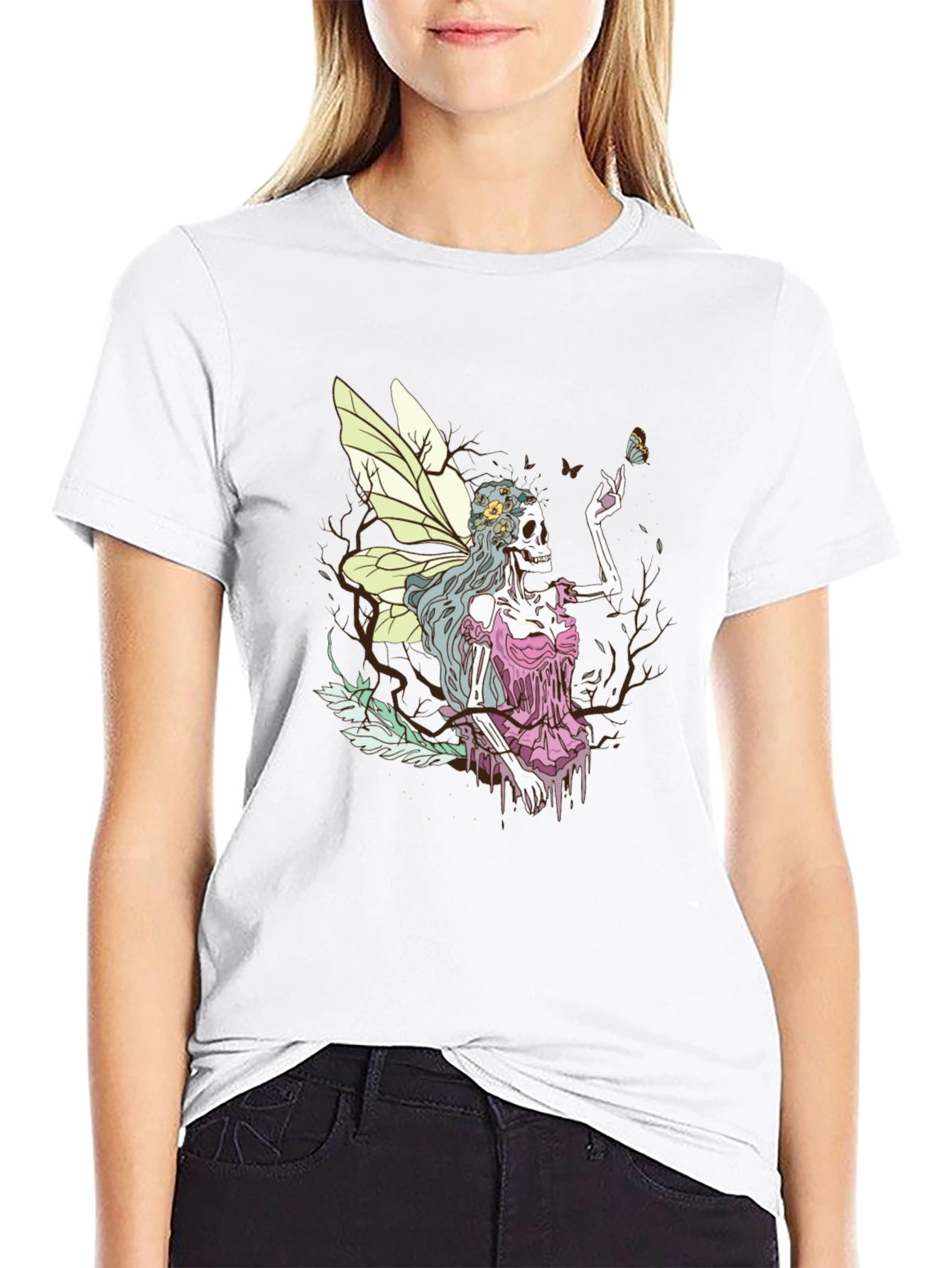 Black Grim Fairy T-Shirt - Skeleton Butterfly Graphic Tee view 9