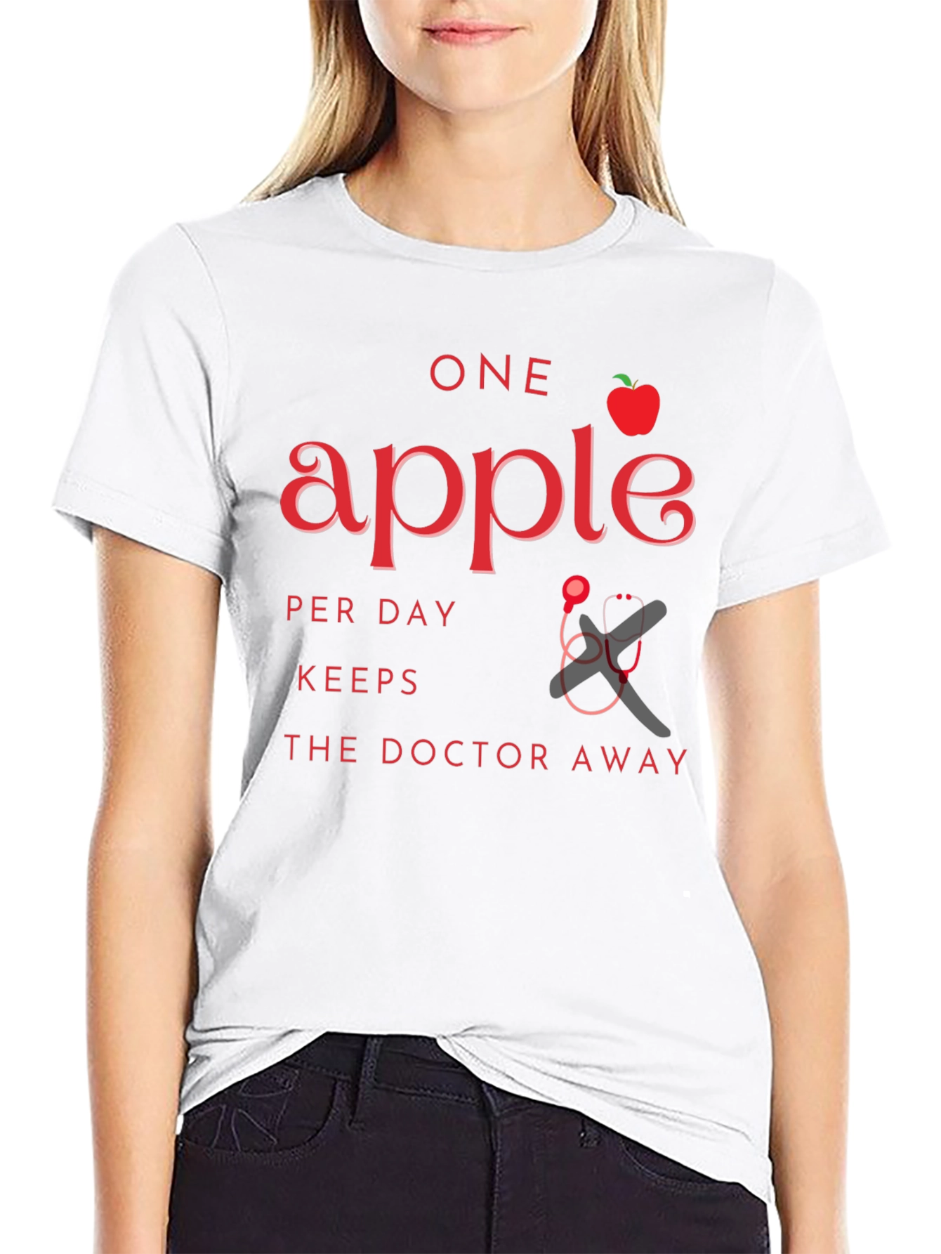 Black One Apple a Day Keeps the Doctor Away Black T-Shirt view 9
