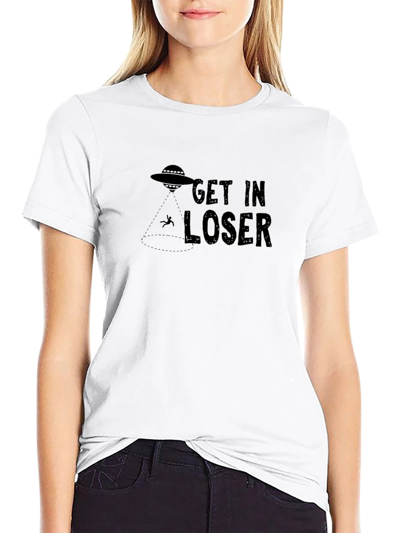Black Get In Loser Alien Abduction T-Shirt view 9