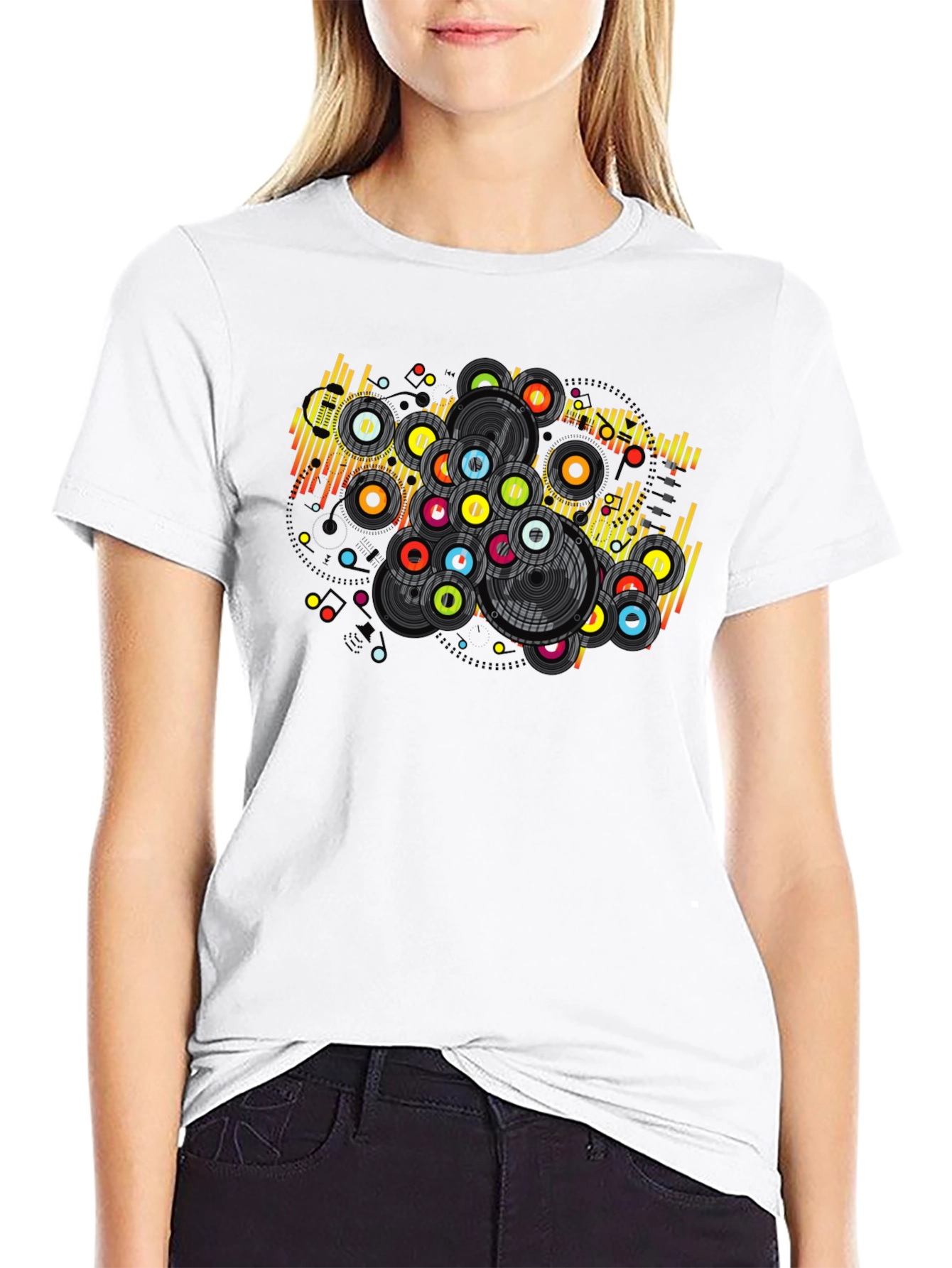 Black Retro Vinyl Record Graphic T-Shirt view 9