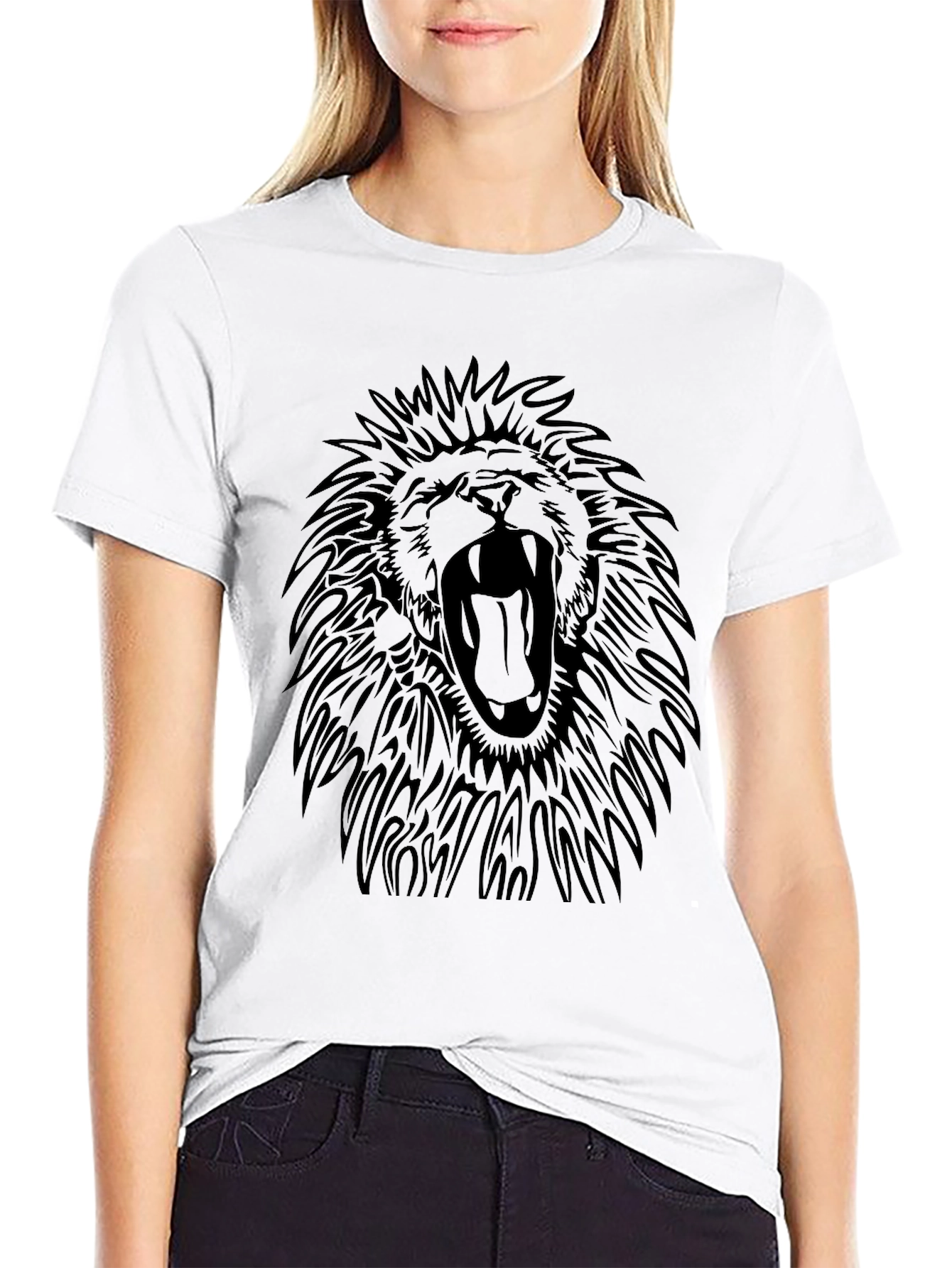 Black Lion Roar Graphic Print Black T-Shirt view 9