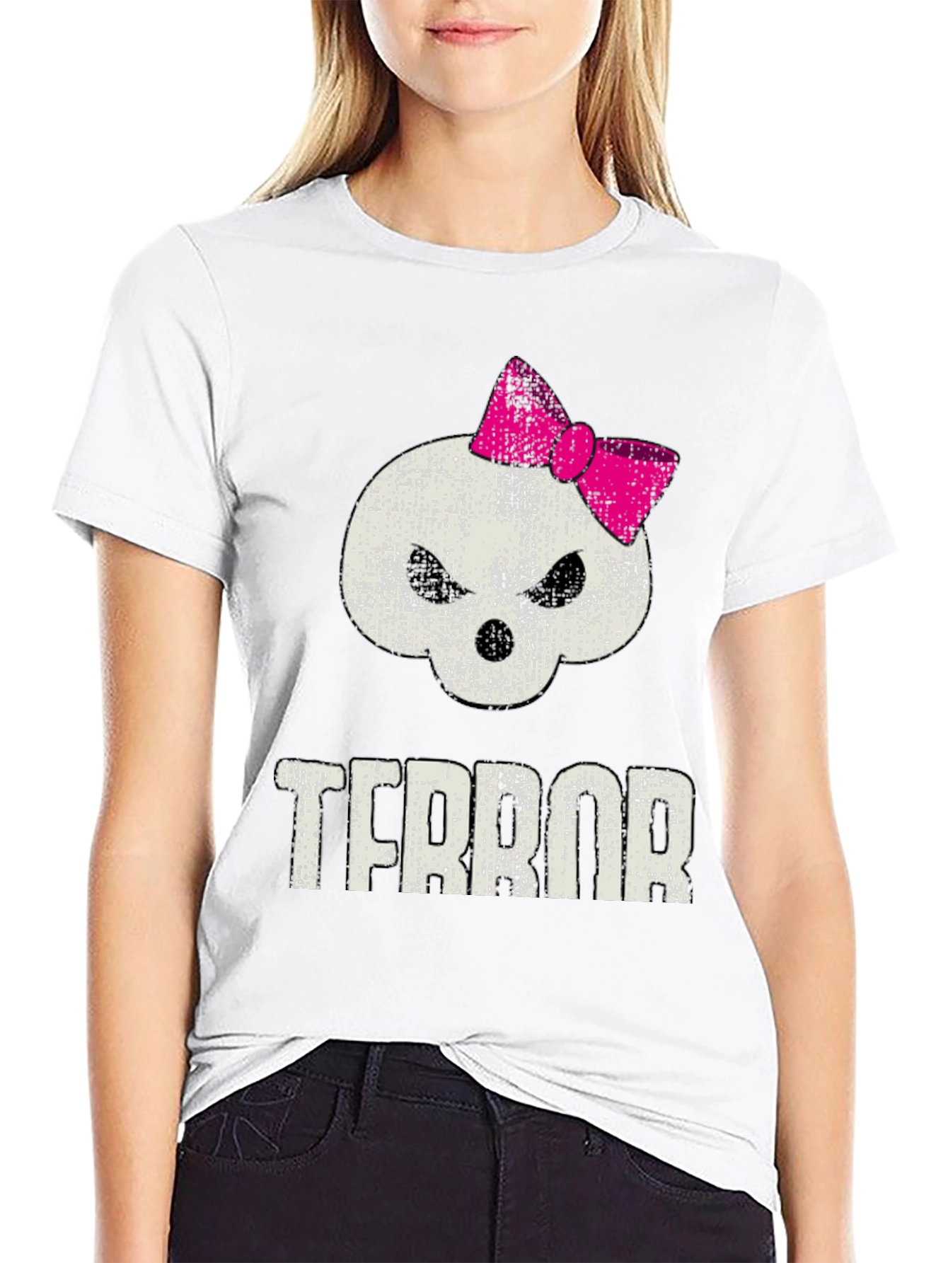 Black Terror Skull with Bow Graphic T-Shirt view 9