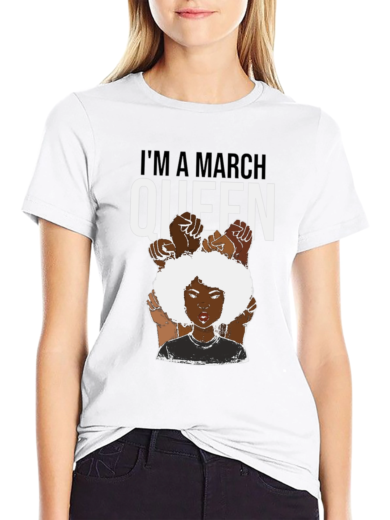 Black I'm a March Queen Black T-Shirt view 9