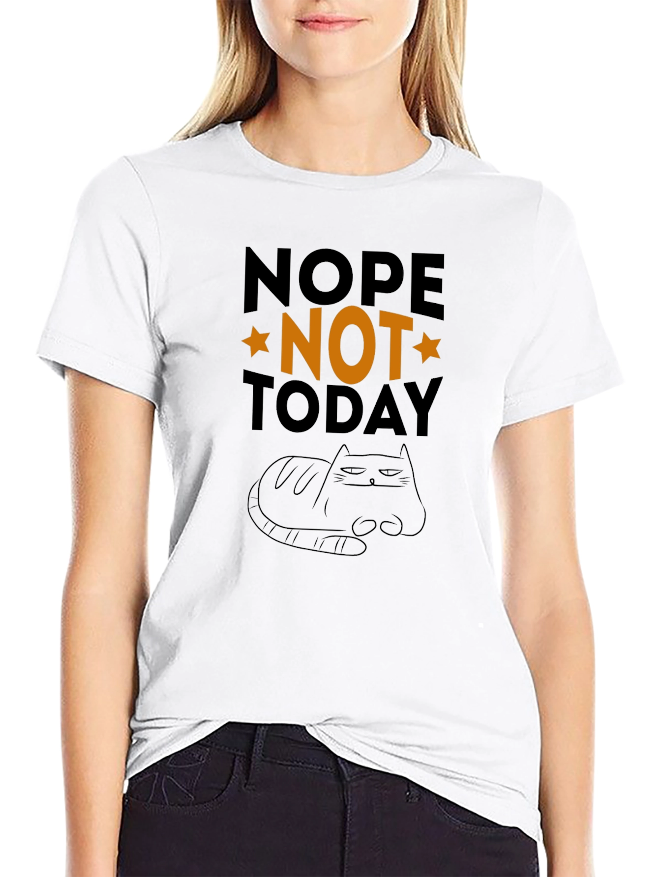 Black Nope Not Today Funny Cat T-Shirt view 9