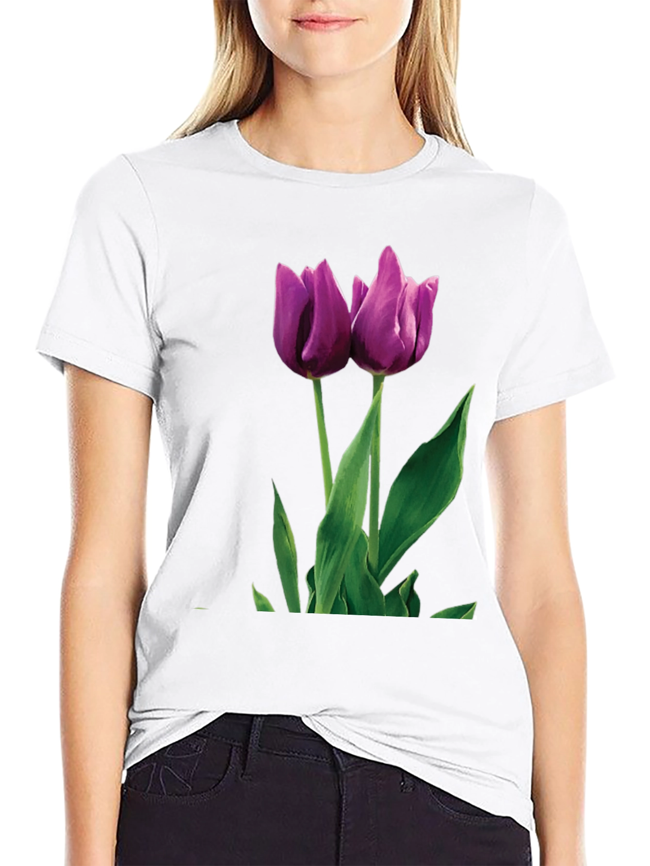 Black Tulip Graphic T-Shirt - Black Cotton Blend view 9